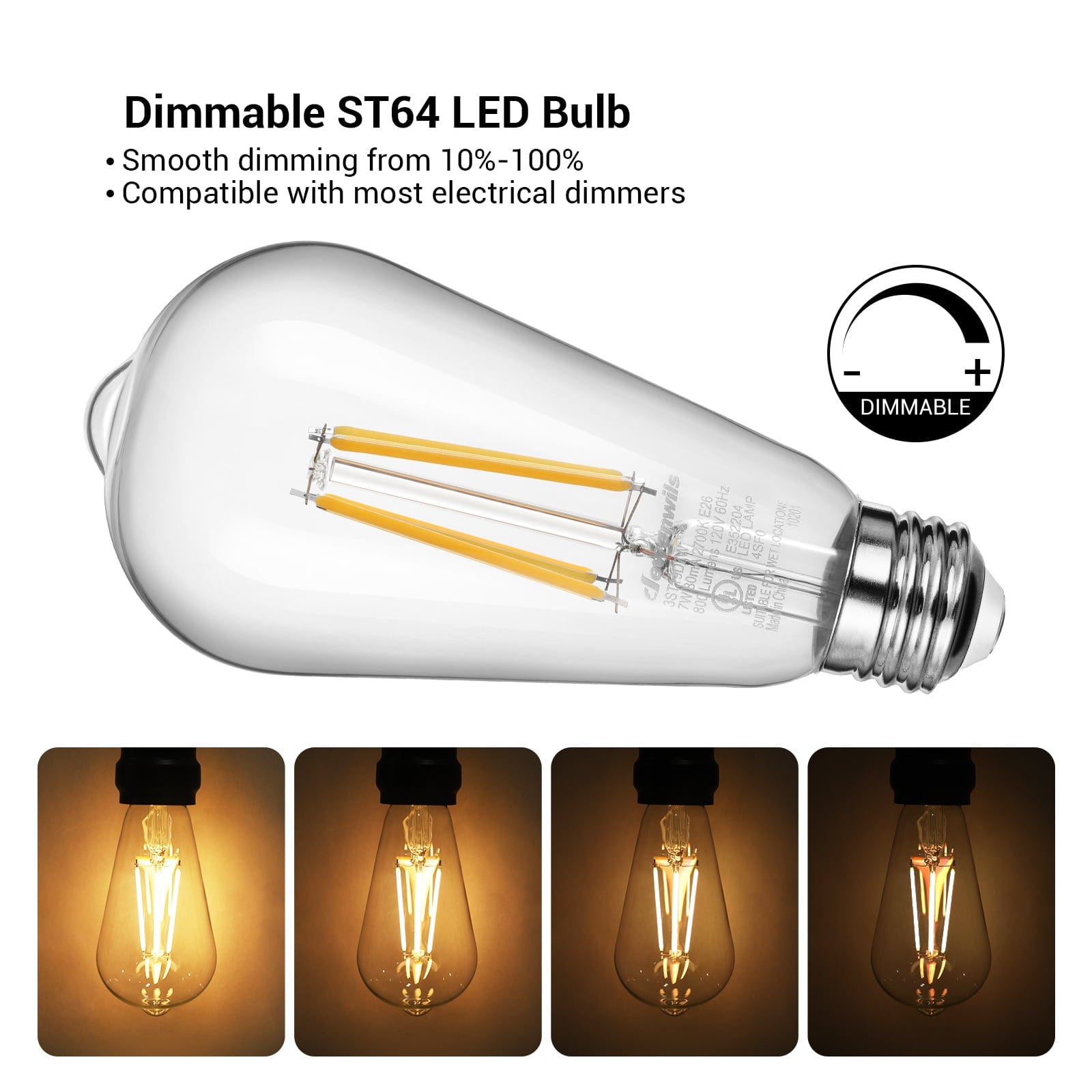 60 Watt Equivalent ST64 E26/Medium (Standard) Dimmable 2700K LED Bulb (Set of 6)-HDST64A