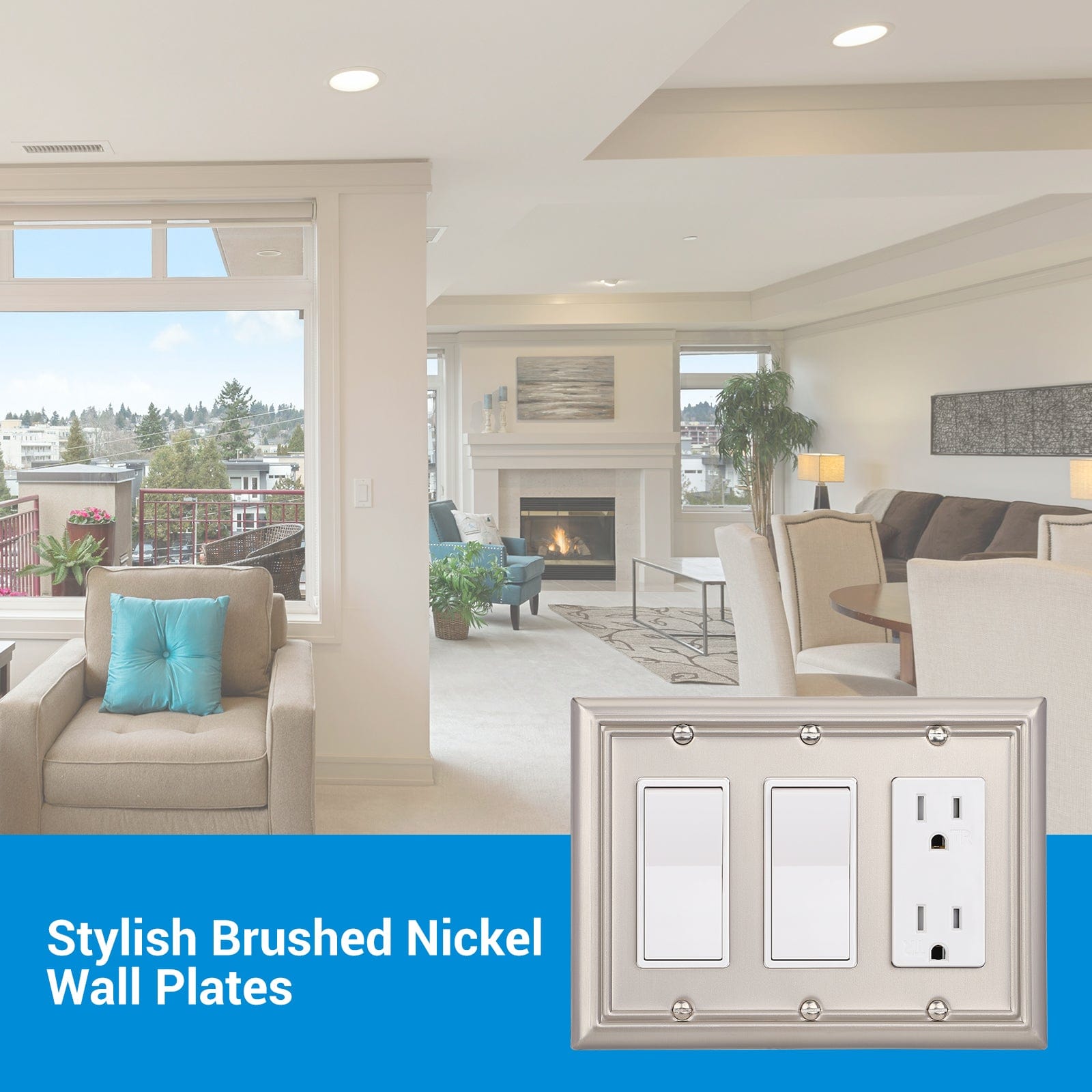 DEWENWILS 2-Pack Triple Decorator Wall plates, Brushed Nickel Outlet Covers, Metal Face Plates for Electrical Outlets, GFCI, Dimmer Switch-HRWP32A