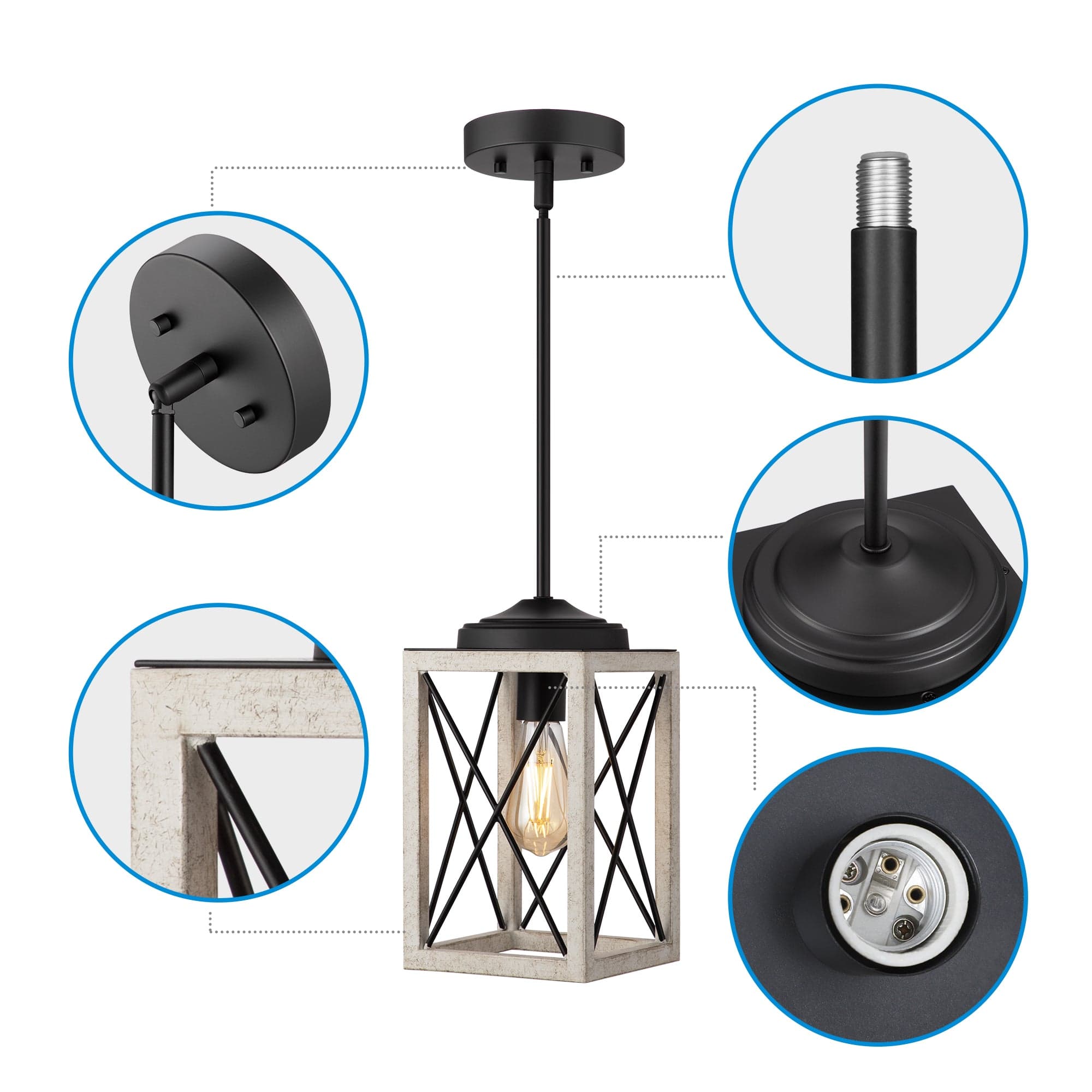 DEWENWILS Pendant Light, Metal Pendant Light Fixtures with Wooden Grain Finish, 48" Adjustable Pipes for Flat and Slop Ceiling, Hanging Ceiling Lamp for Kitchen, Living Room, Bedroom, E26 Base-HHPL05G