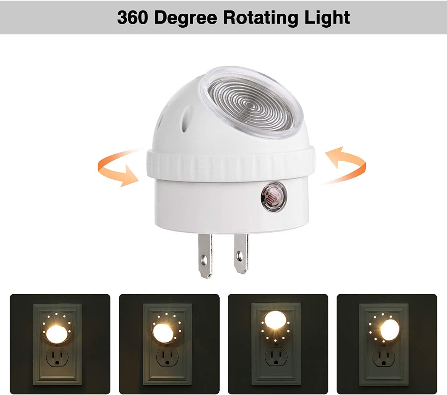 DEWENWILS Plug in Night Light with Light Sensor, 360° Rotating LED Nightlights for Kids, Adults, Bedroom, Hallway, Bathroom, Stairways, Warm White (4 Pack)-HPSL02R