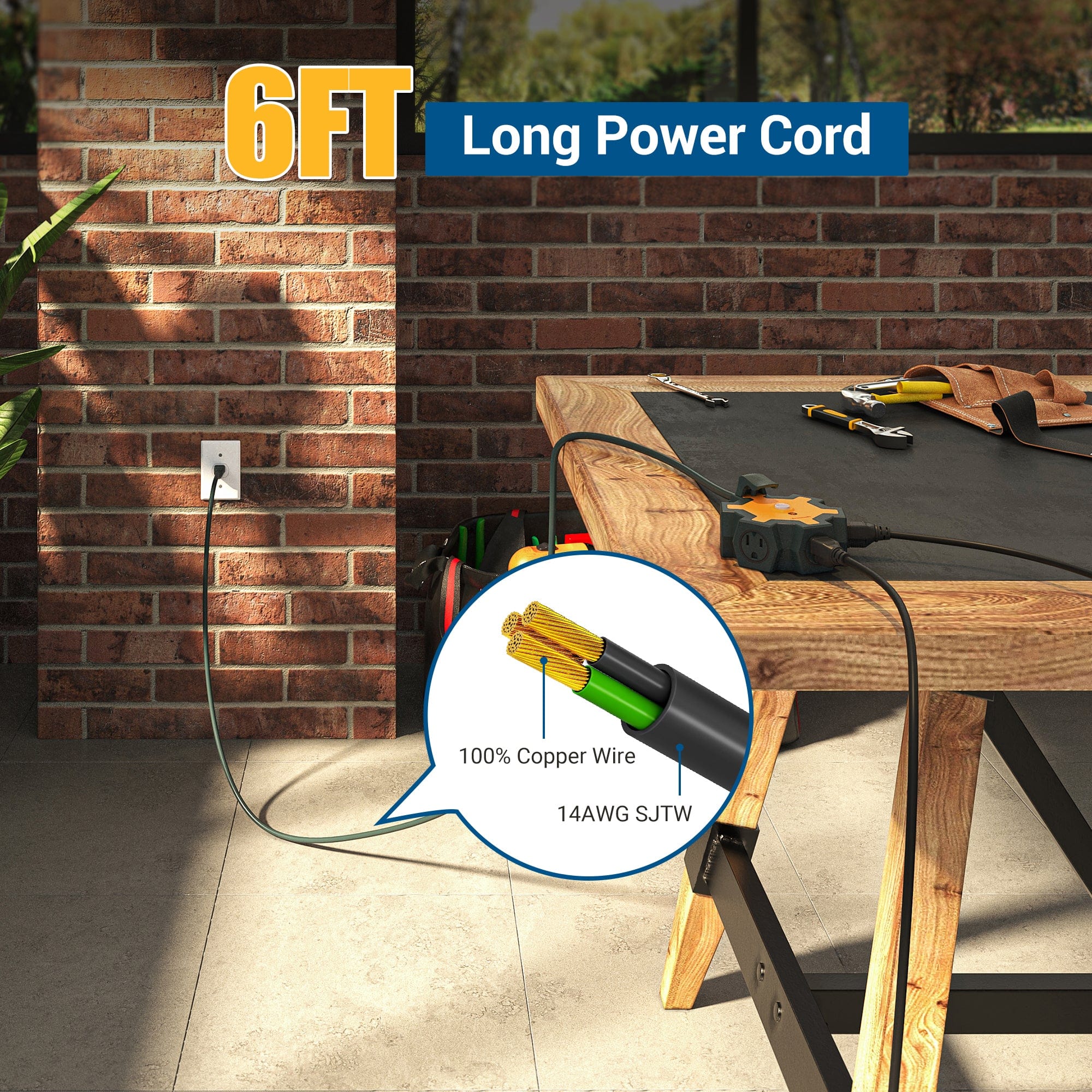 DEWENWILS 5-Outlet Power Strip with 6ft Heavy Duty Extension Cord, 14 Gauge SJTW for Indoor Outdoor, 15AMP Overload Protection, Swivel Safety Covers-HOU506B