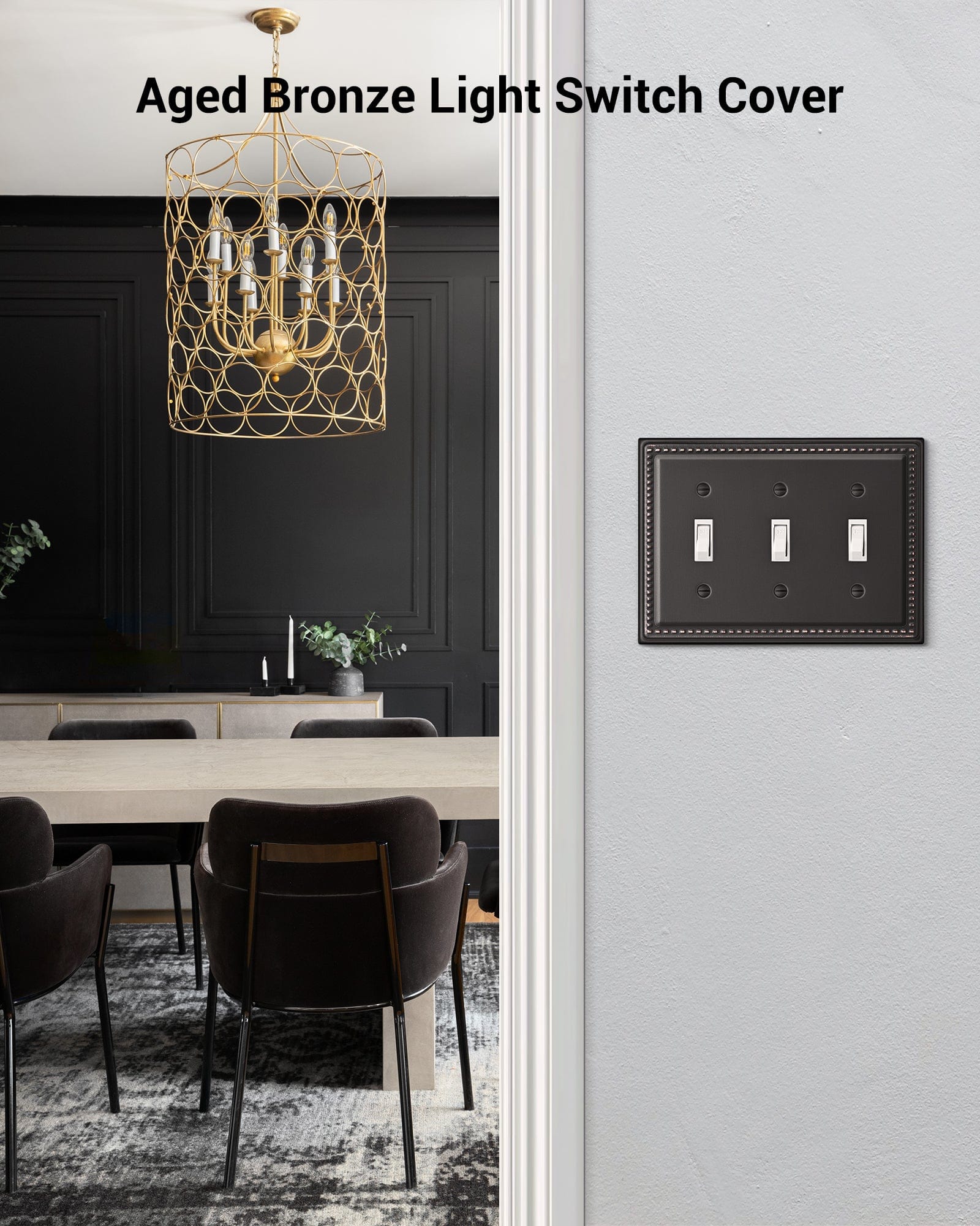DEWENWILS Aged Bronze Light Switch Cover, Tripple Toggle Switch Wall Plates,Heavy-Duty Metal Material, Decorative Outlet Covers for Home, Office-HTXP03B