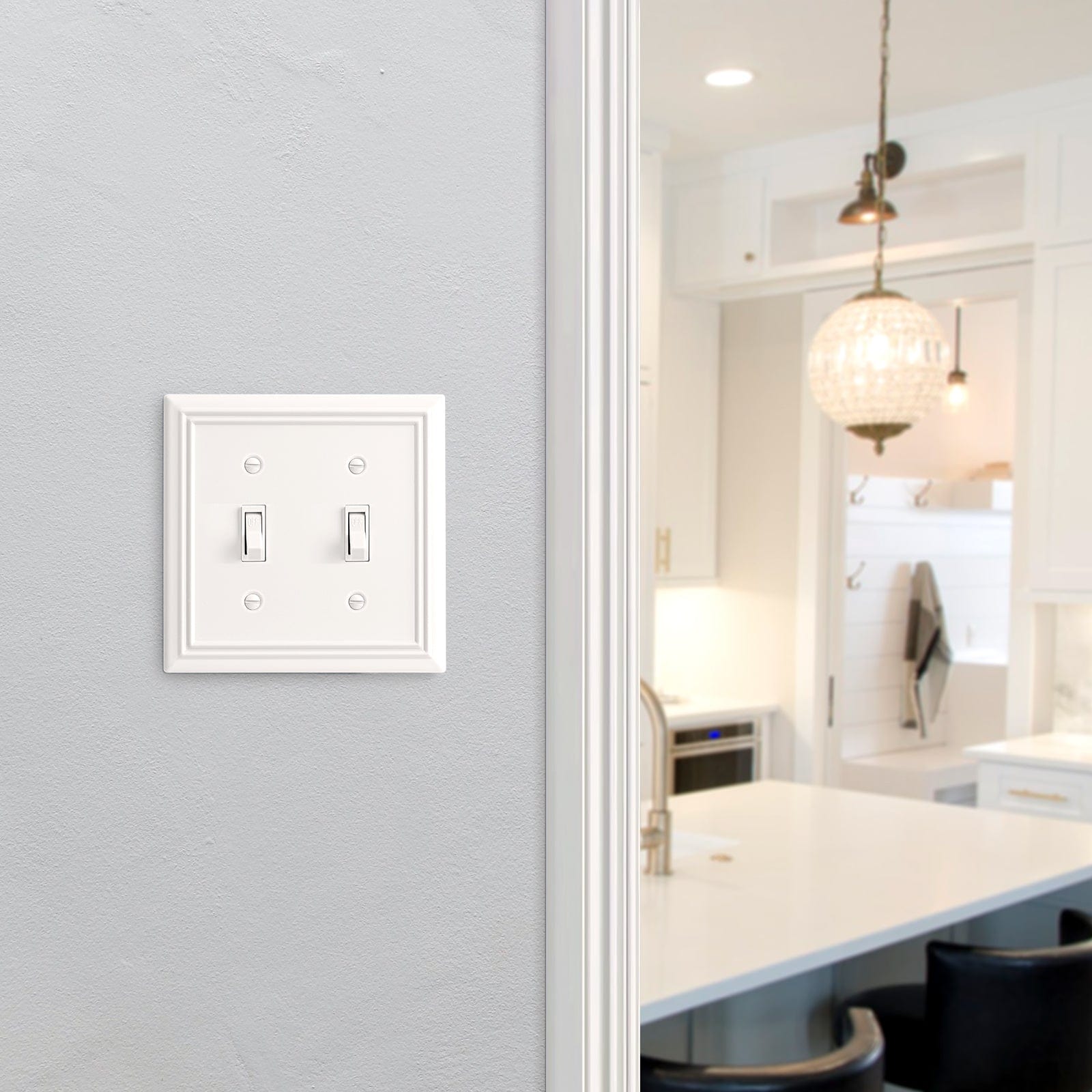 DEWENWILS 2 Pack White Light Switch Cover, Metal Toggle Light Switch Wall Plate-HTWP22C