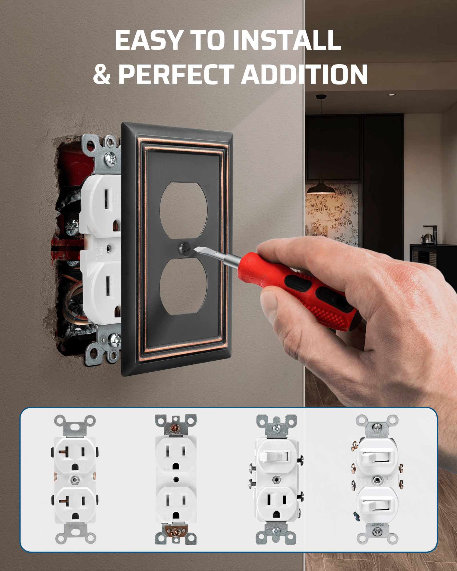 DEWENWILS 4-Pack Duplex Wall Plate, Metal Wall Outlet Cover for Receptacle, Light Switch, Aged Bronze-HDWP14B