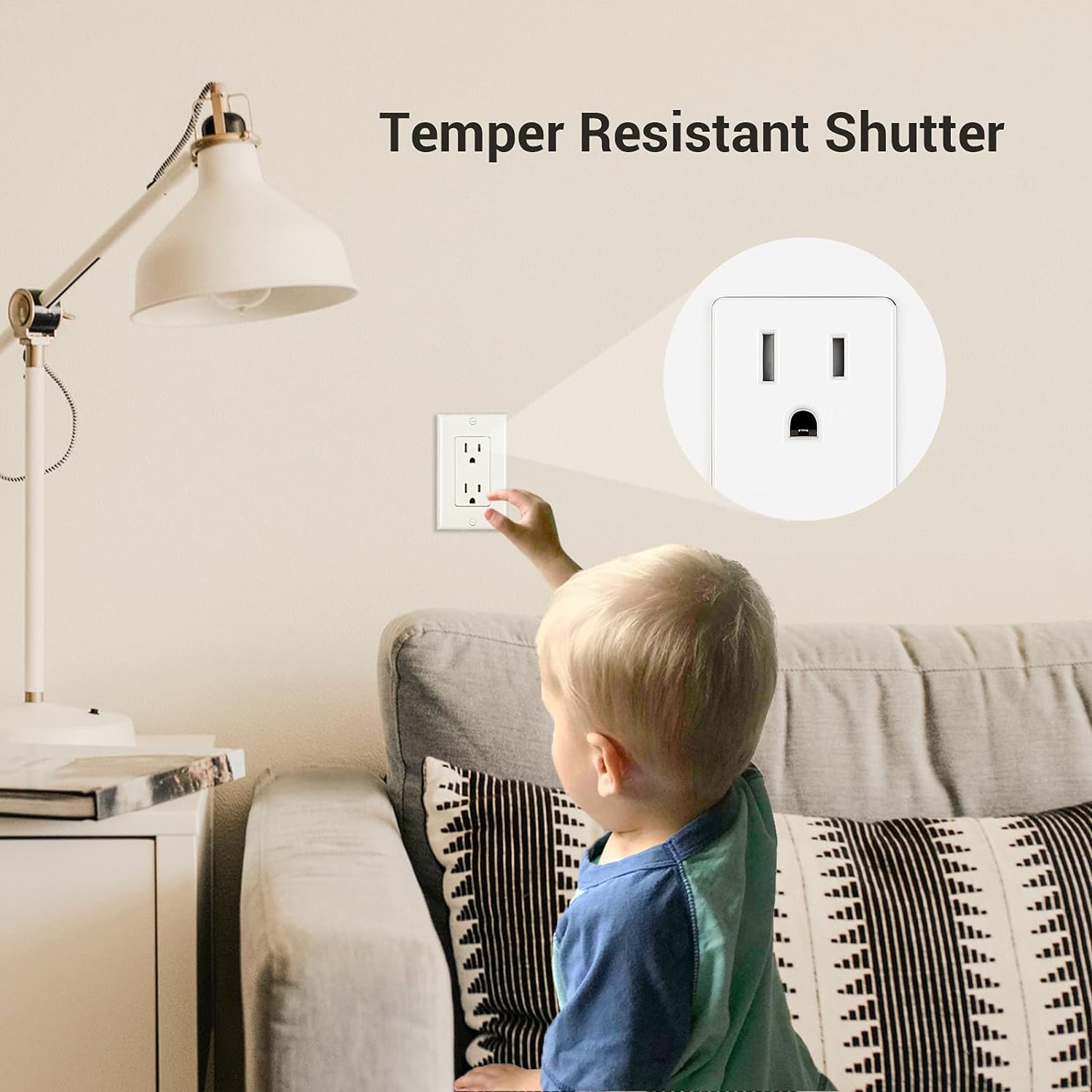 Wall Outlet: Tamper-resistant shutter prevents accidental insertion of objects, enhancing safety for children and ensuring secure everyday use