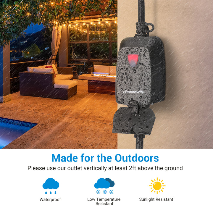 DEWENWILS Outdoor Wireless Remote Control Outlet, 2 Independent Control  Sockets Weatherproof Electrical Remote Control Switch, 15A Heavy Duty, 7  Inch Extension Cord, 100 FT Range, FCC Listed: : Tools & Home  Improvement