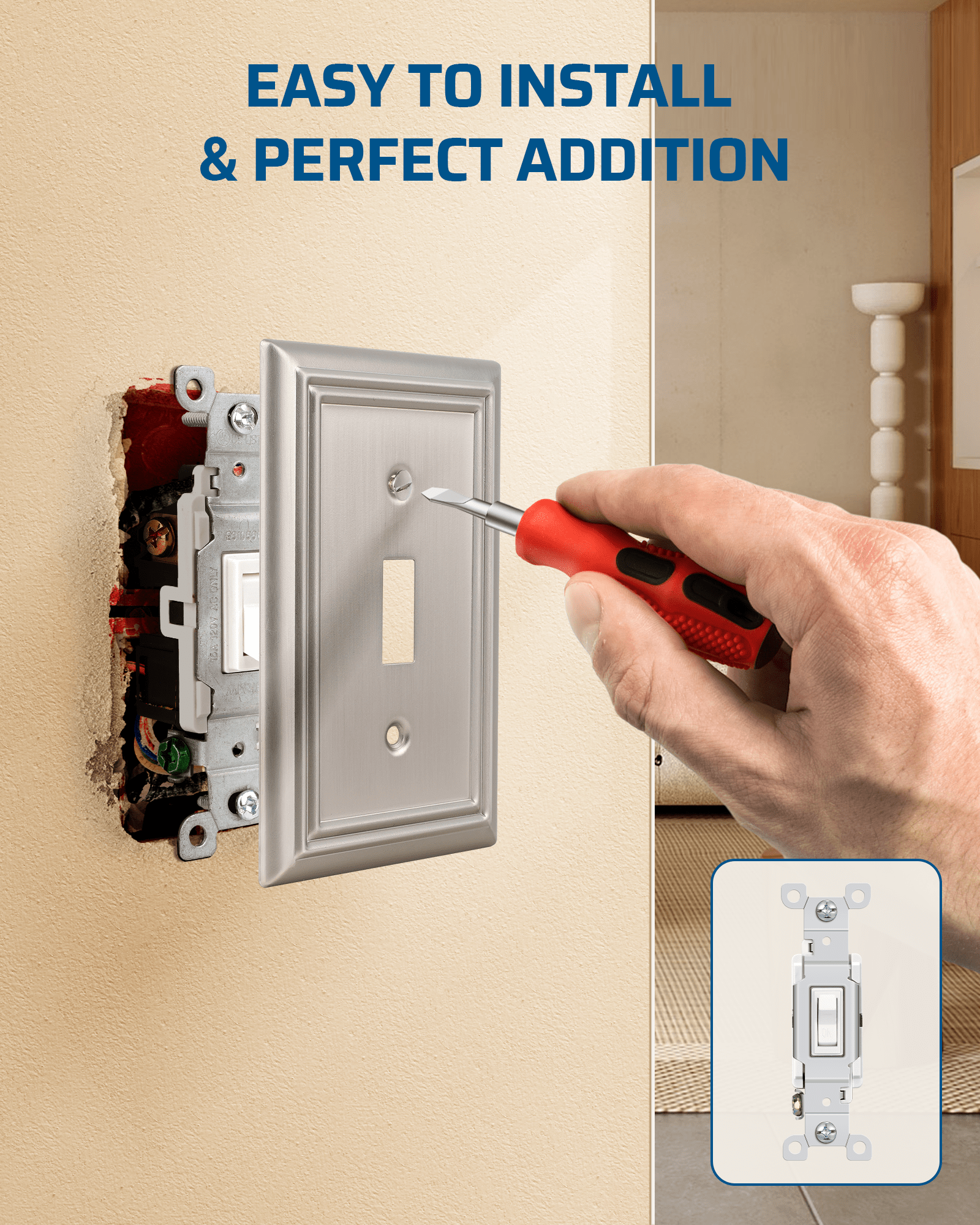 DEWENWILS 4-Pack Metal Wall Plate, Single Toggle Switch Cover, Corrosion Resistant, Brushed Nickel-HTWP14A