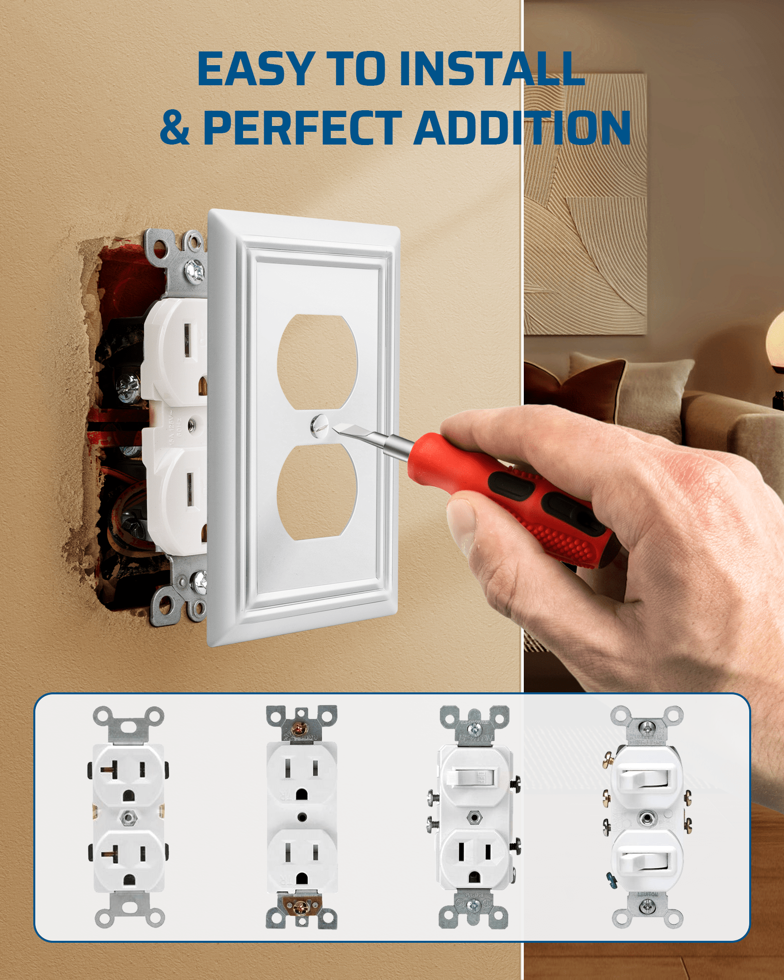 DEWENWILS 4-Pack Duplex Wallplates, Metal Receptacle Outlet Cover with White Finish, for Electrical Outlets-HDWP14C