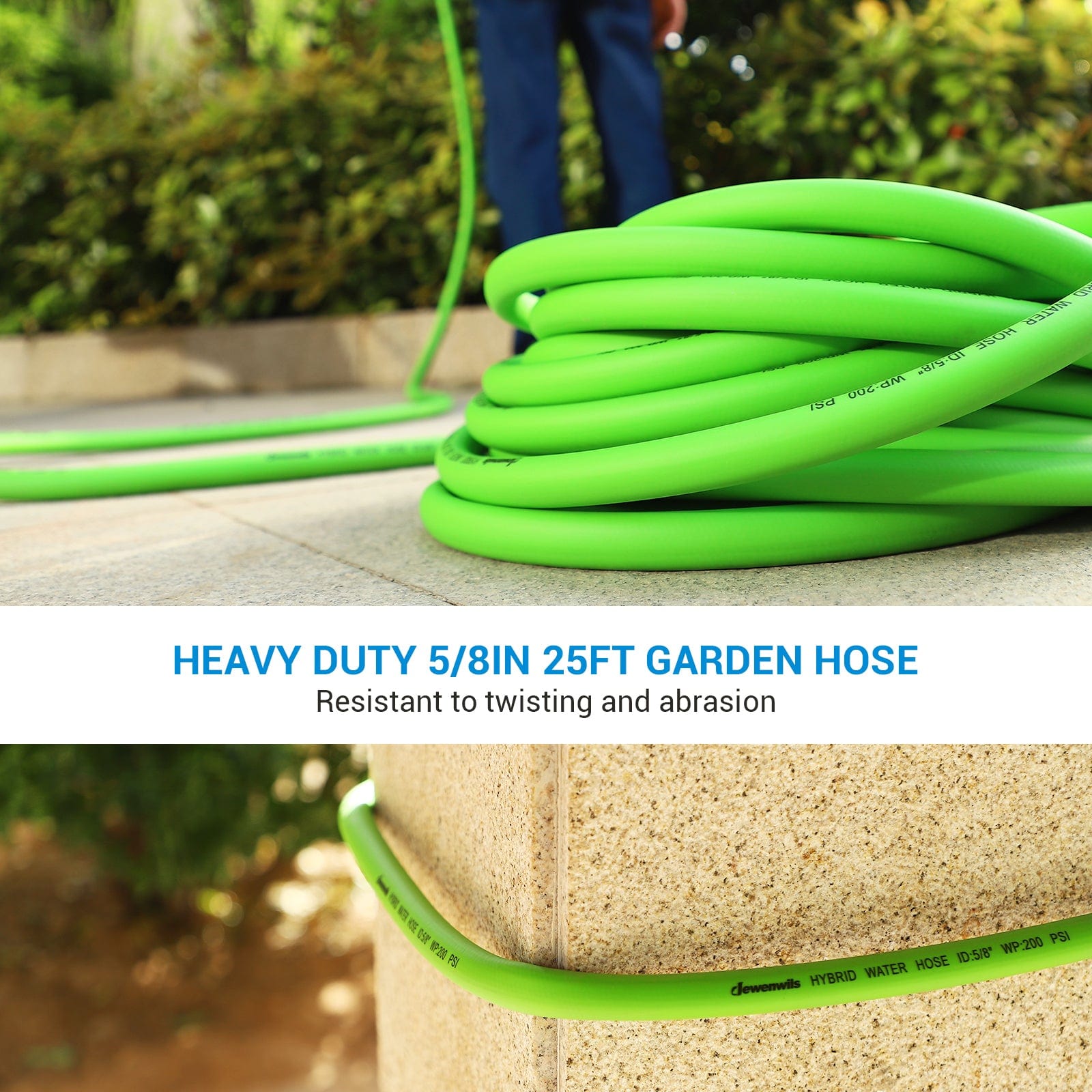 DEWENWILS Garden Hose 25 ft x 5/8", Water Hose with SwivelGrip, Heavy Duty, Lightweight, Flexible Hose for Plants, Car, Yard, 3/4 Inch Solid Fittings, Drinking Water Safe-SHHGH25A
