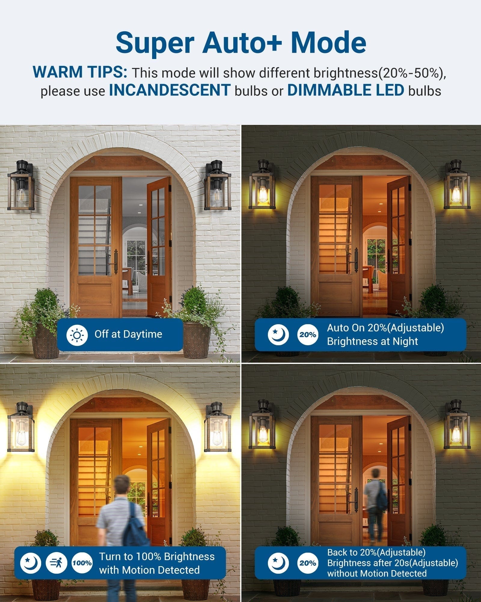 DEWENWILS Motion Sensor Outdoor Wall Light, Dusk to Dawn Exterior Lantern Fixture, Farmhouse Wall Mount Waterproof Porch Light with Clear Glass, Outside Wall Sconce for House Garage Patio-F4HOWL07C