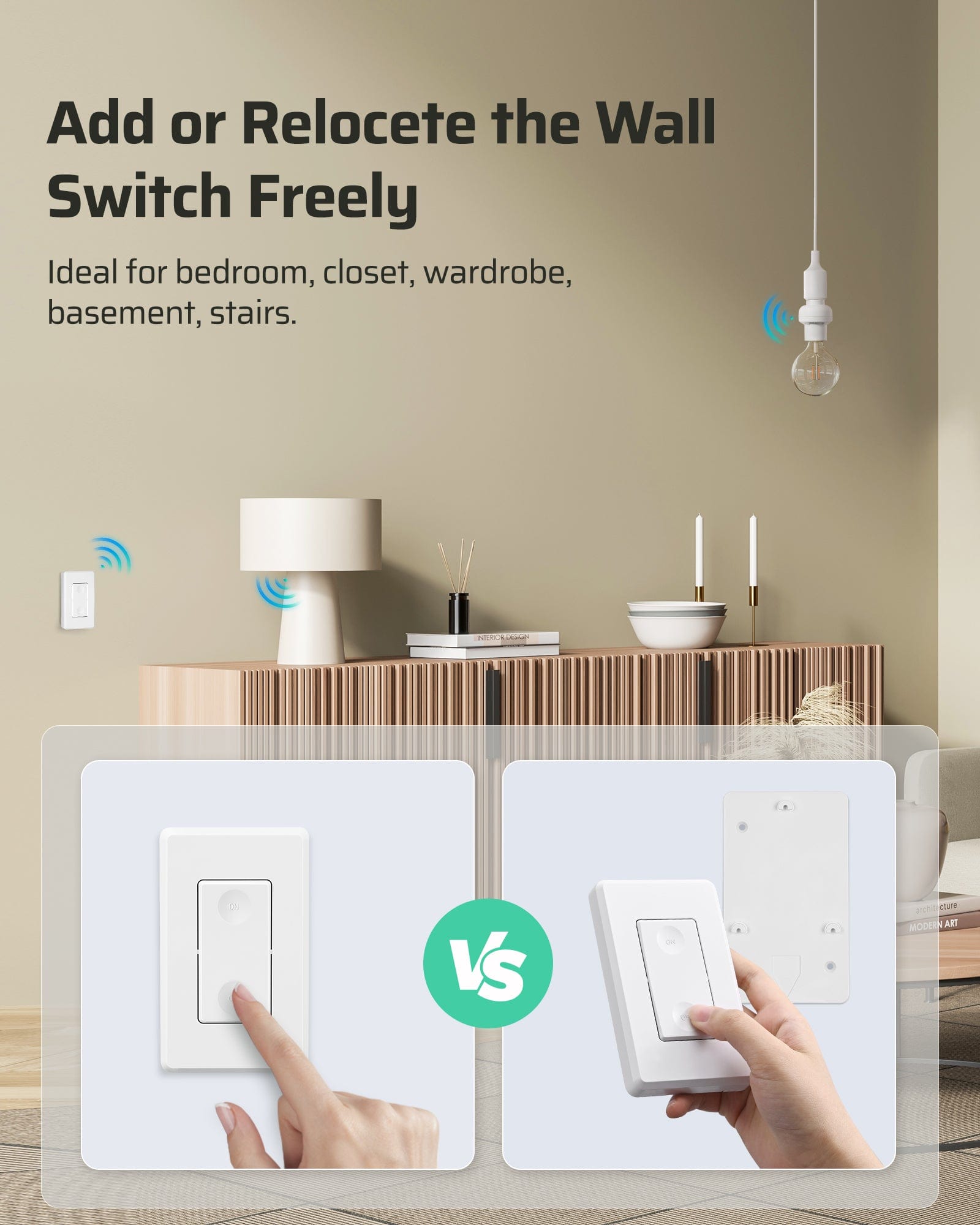 DEWENWILS Programmable Wireless Remote Control Light Bulb Socket (E26/E27) and Switch (1 Switch + 2 Sockets)--WSHRLS12B1