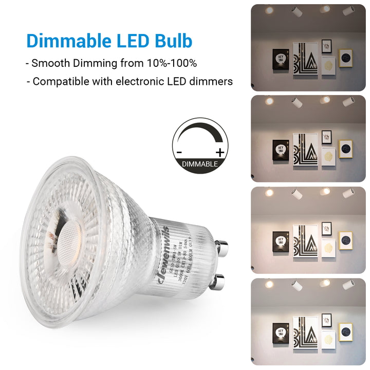 3 Ampoules LED GU10 dimmable 460 Lumens Blanc Chaud 3000K, 6 Watts  Compatible Variateurs
