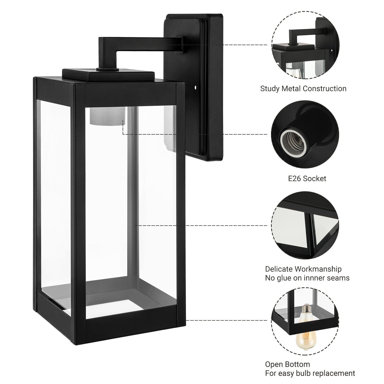 DEWENWILS Outdoor Wall Light Fixture, Outdoor Wall Lantern with Clear Glass Shade, Matte Porch Light Wall Mount, Waterproof Anti-Rust Exterior Wall Sconce Light Lamp for Garage, Patio-HOWL01A