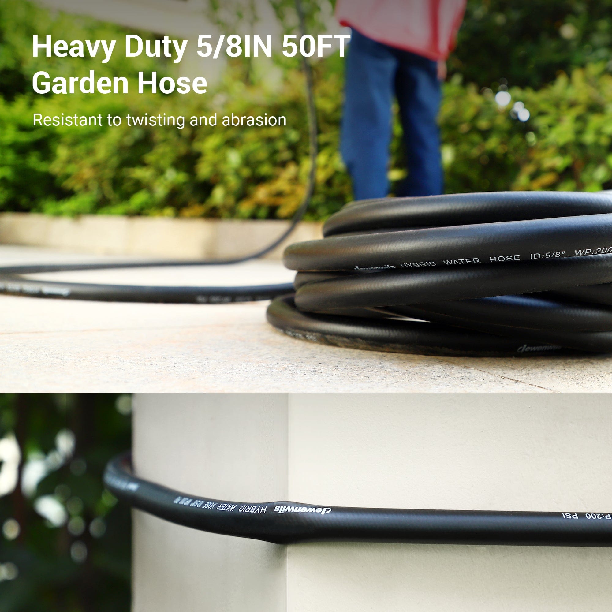DEWENWILS Garden Hose 50 ft x 5/8", Water Hose with SwivelGrip, Heavy Duty, Lightweight, Flexible Hose for Plants, Car, Yard, 3/4 Inch Solid Fittings, Drinking Water Safe-SHHGH50B1