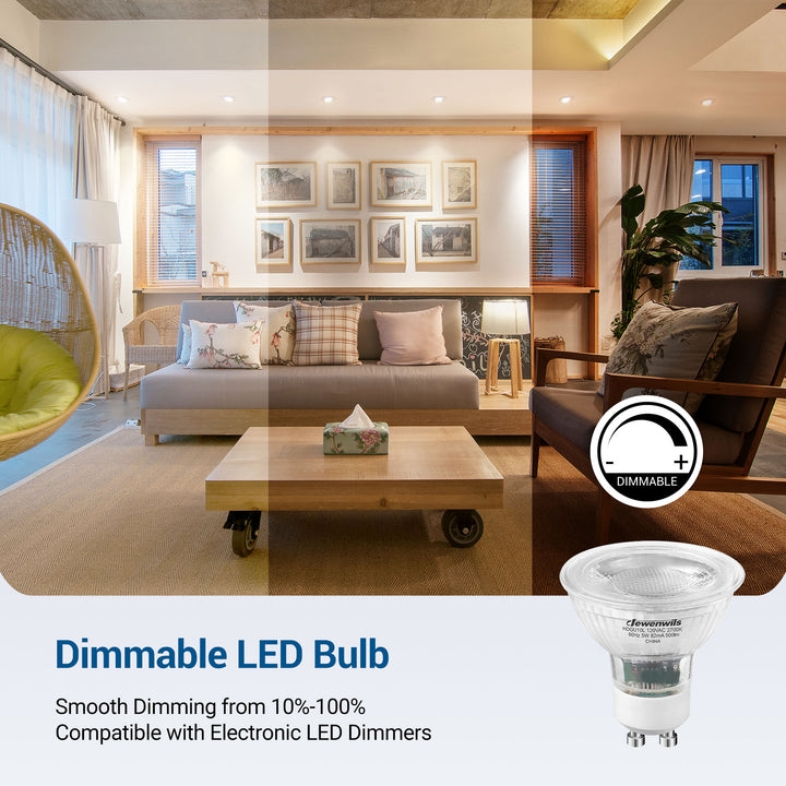 DEWENWILS Dimmable GU10 LED Bulb,3000K Warm White, 7W Equivalent 50W  Halogen, 500LM, Track Lighting Bulbs,UL Listed,10-Pack