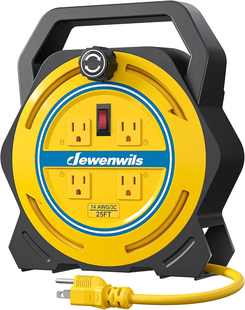 DEWENWILS 25FT Extension Cord Reel, Portable Extension Cord, 14/3 SJTW Cord
