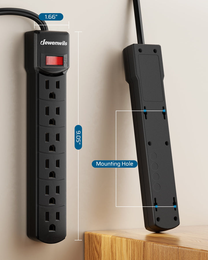 DEWENWILS 2-Pack 6-Outlets Power Strips, Surge Protector Power Strip, 2.7Ft Indoor Extension cord,New