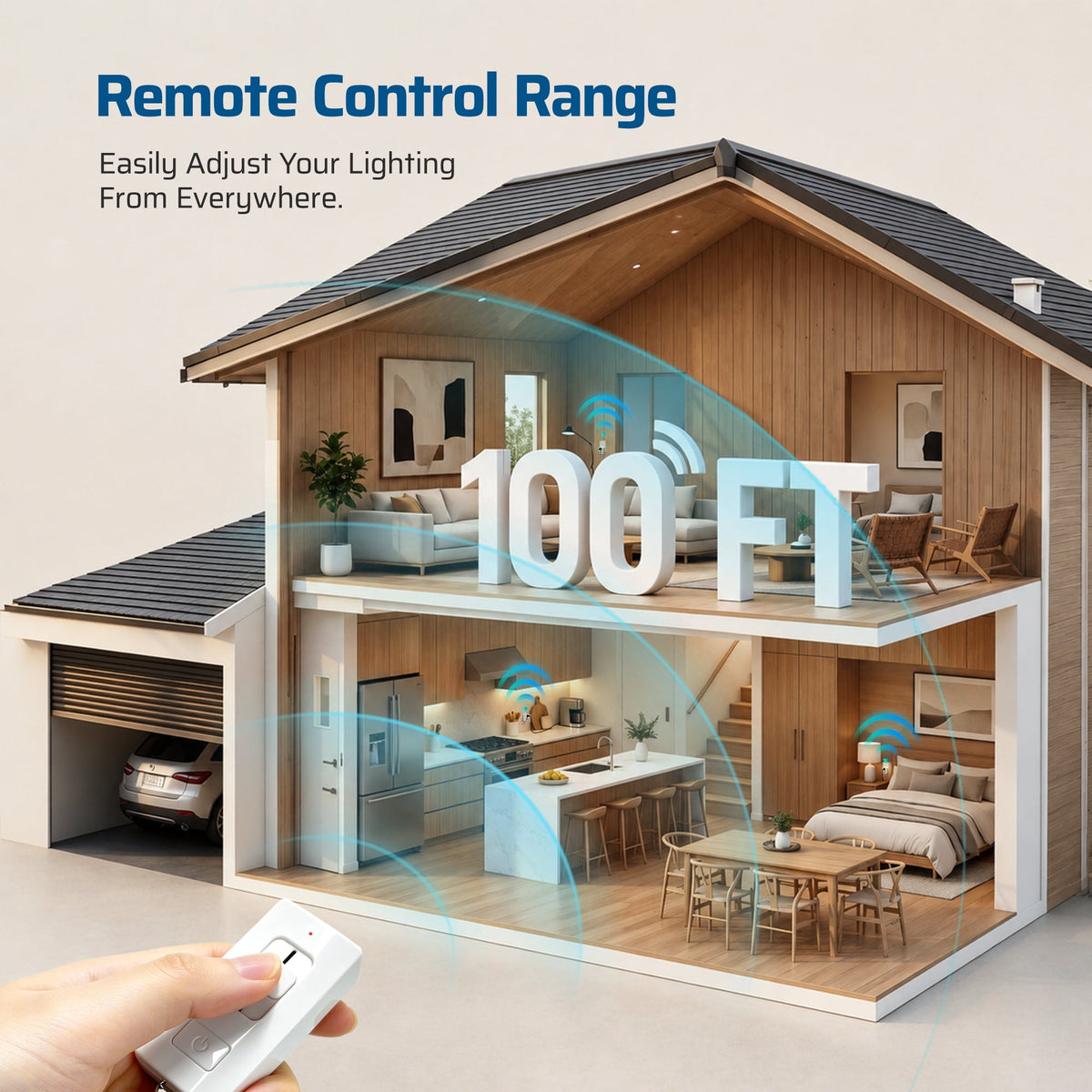 DEWENWILS Dimmer Light Slide Switch Remote Control Plug 100 FT Stepless Dimming Switch for Dimmable LED/Tungsten Bulbs