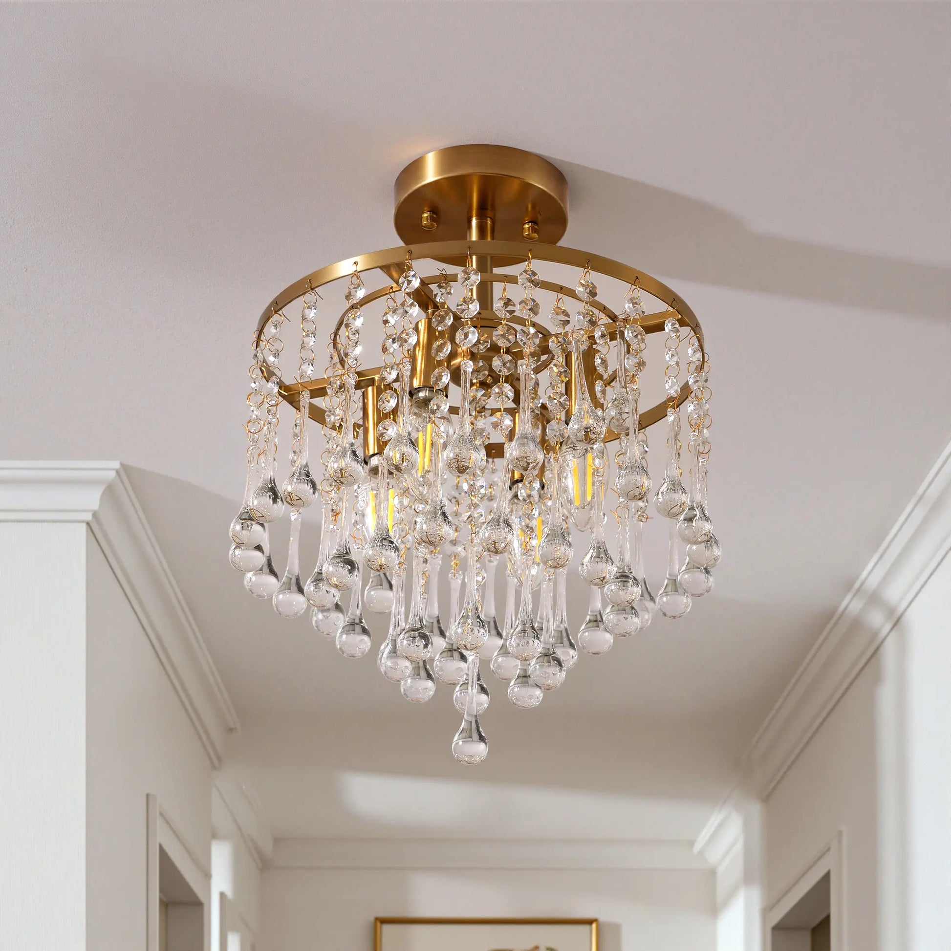 4 - Light Crystal Chandelier Flush Mount (12''）