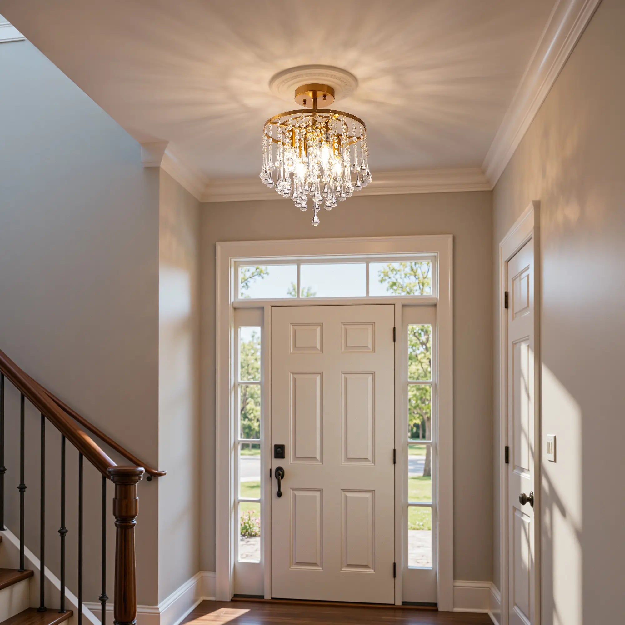 4 - Light Crystal Chandelier Flush Mount (12''）