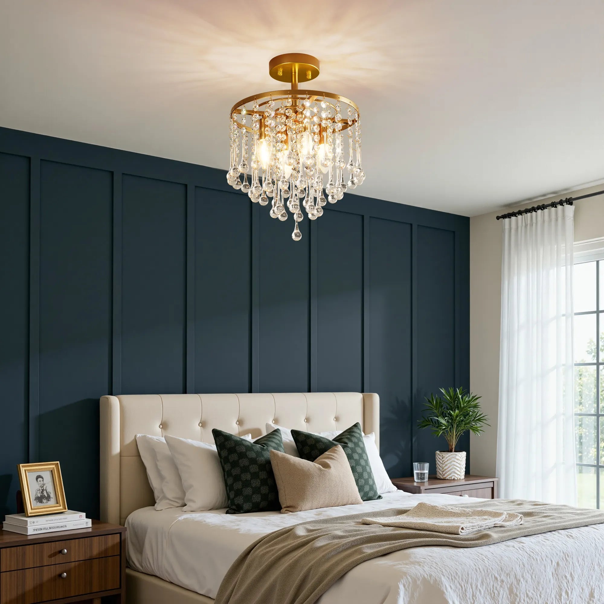 4 - Light Crystal Chandelier Flush Mount (12''）