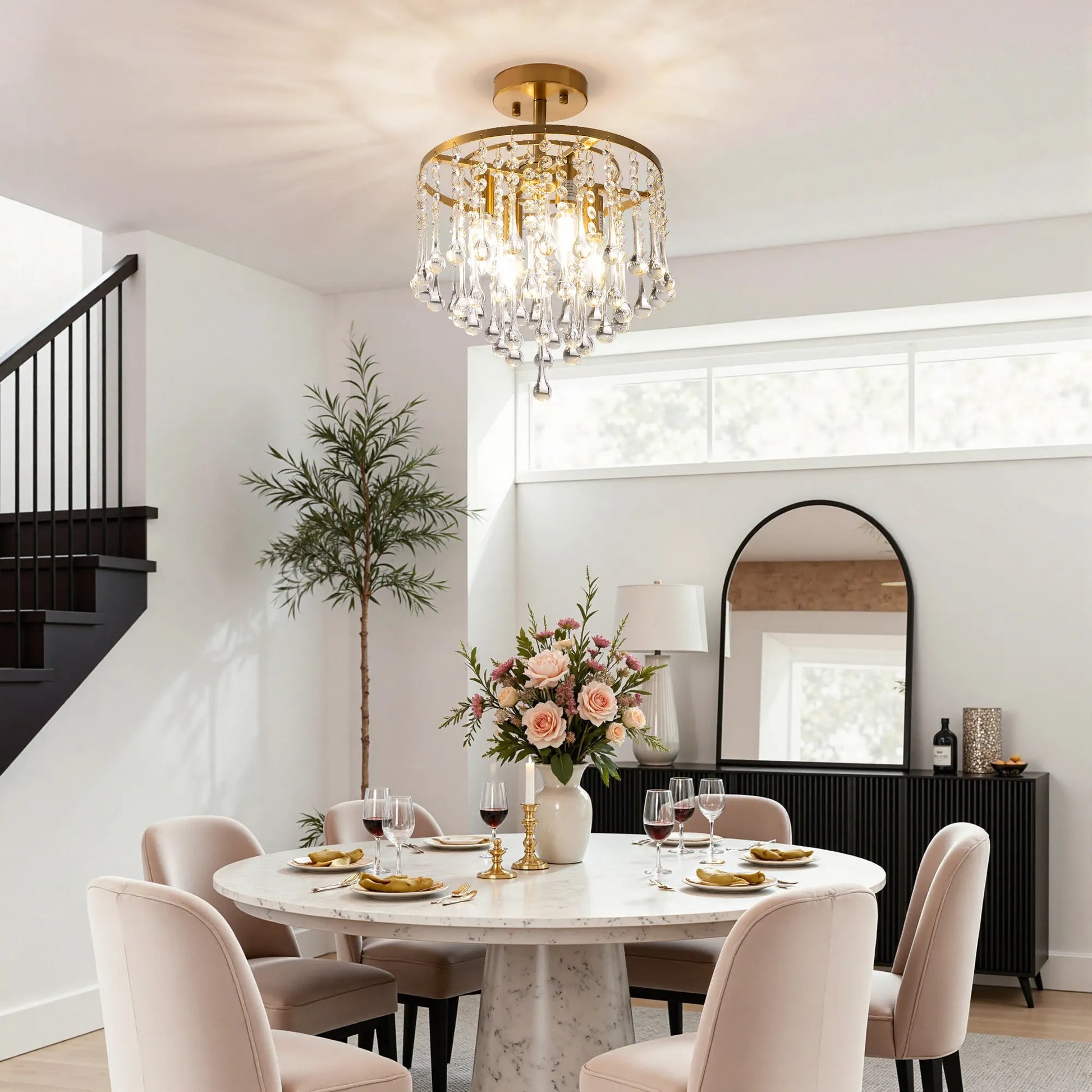 4 - Light Crystal Chandelier Flush Mount (12''）
