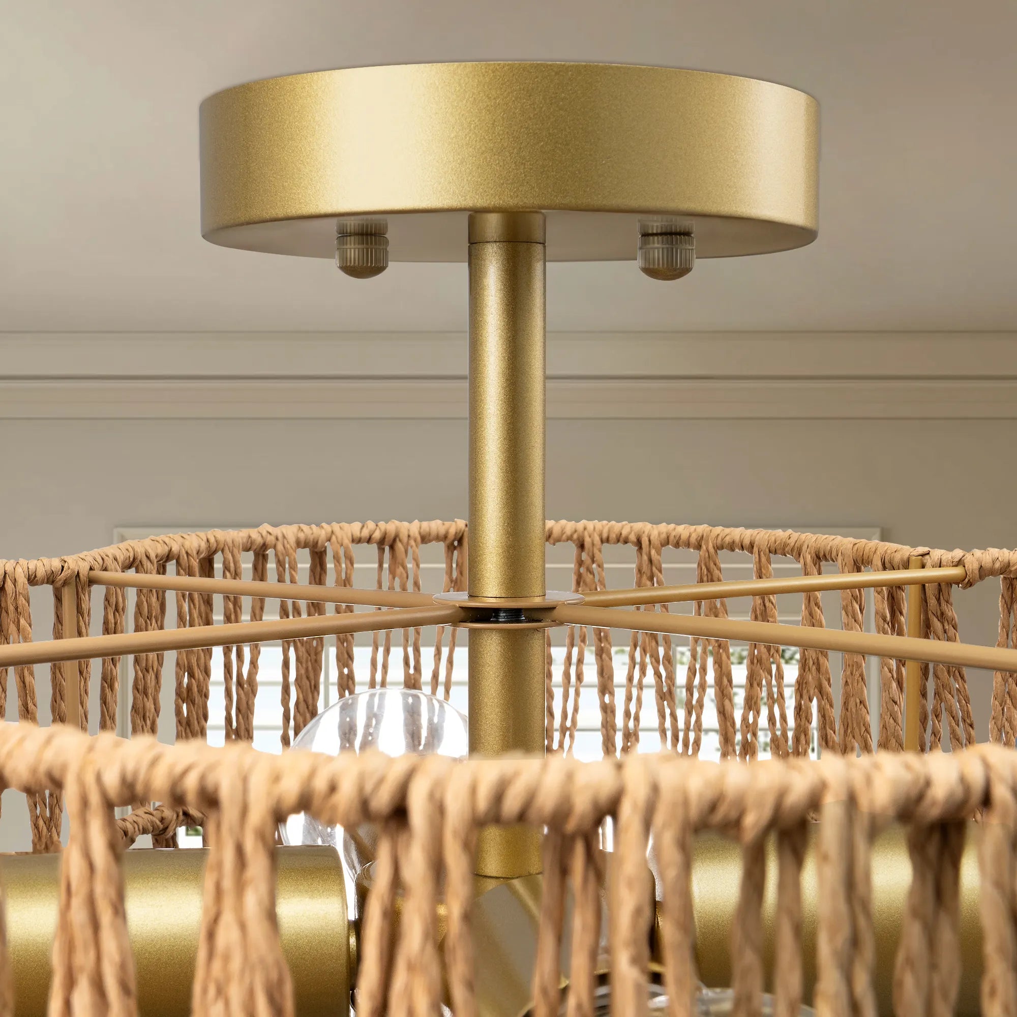 4-Light Woven Rattan Semi Flush Mount (17" )