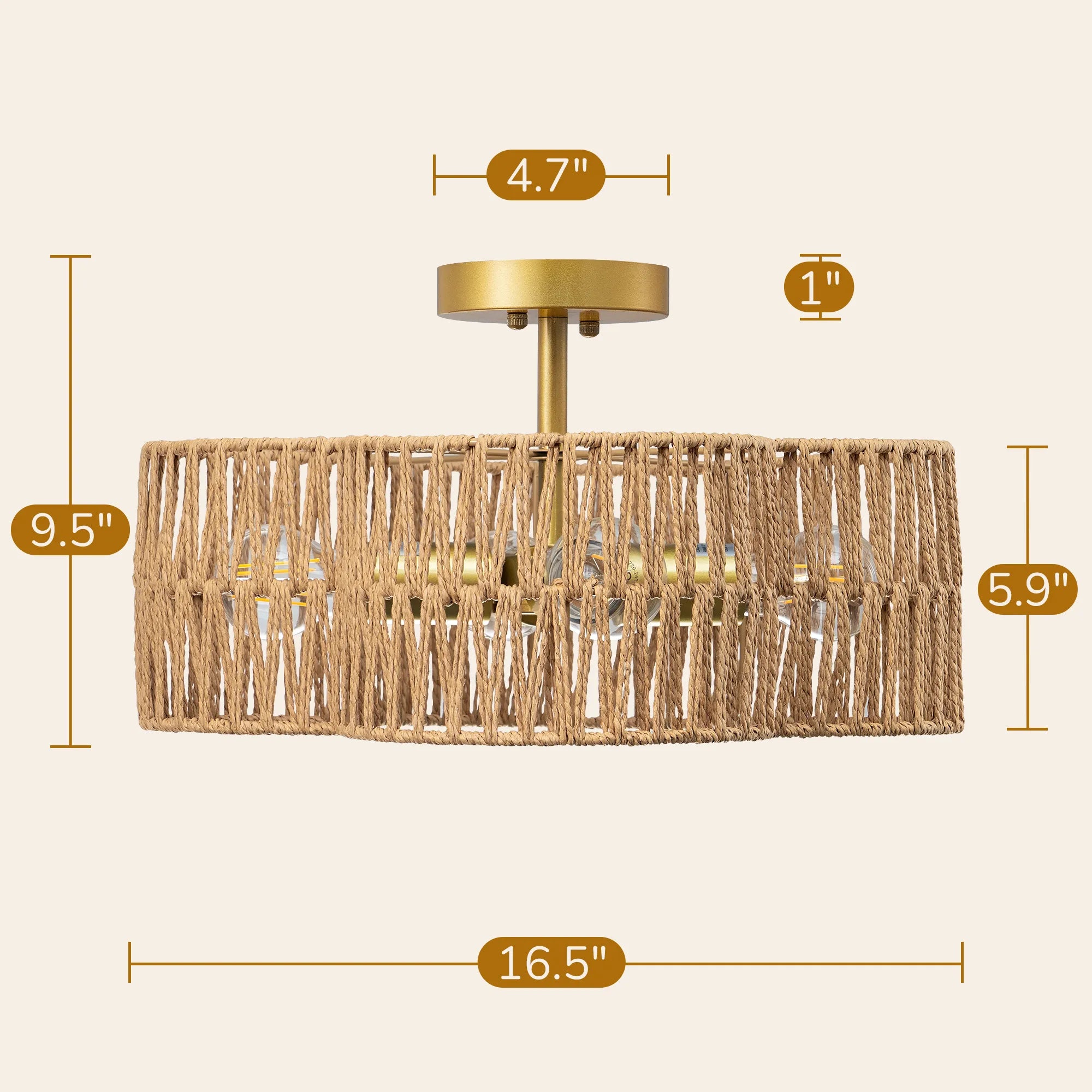 4-Light Woven Rattan Semi Flush Mount (17" )