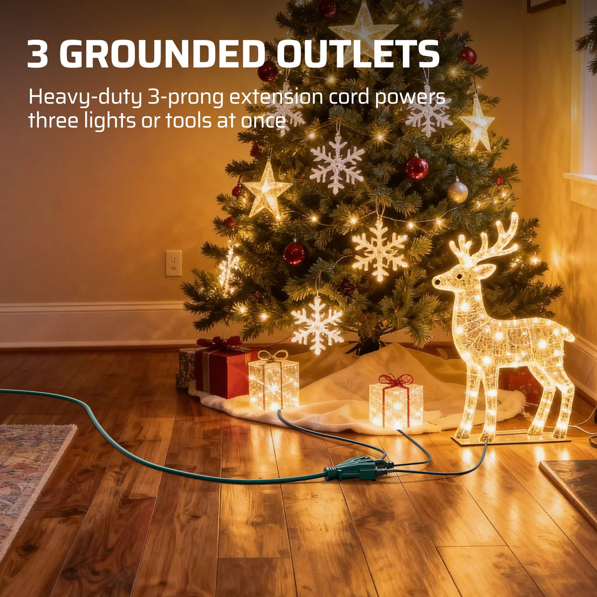 DEWENWILS 10FT Outdoor Extension Cord With 3 Outlets 3 Prong Rotatable Flat Plug 16 AWG 16/3 Gauge SJTW 2-Pack