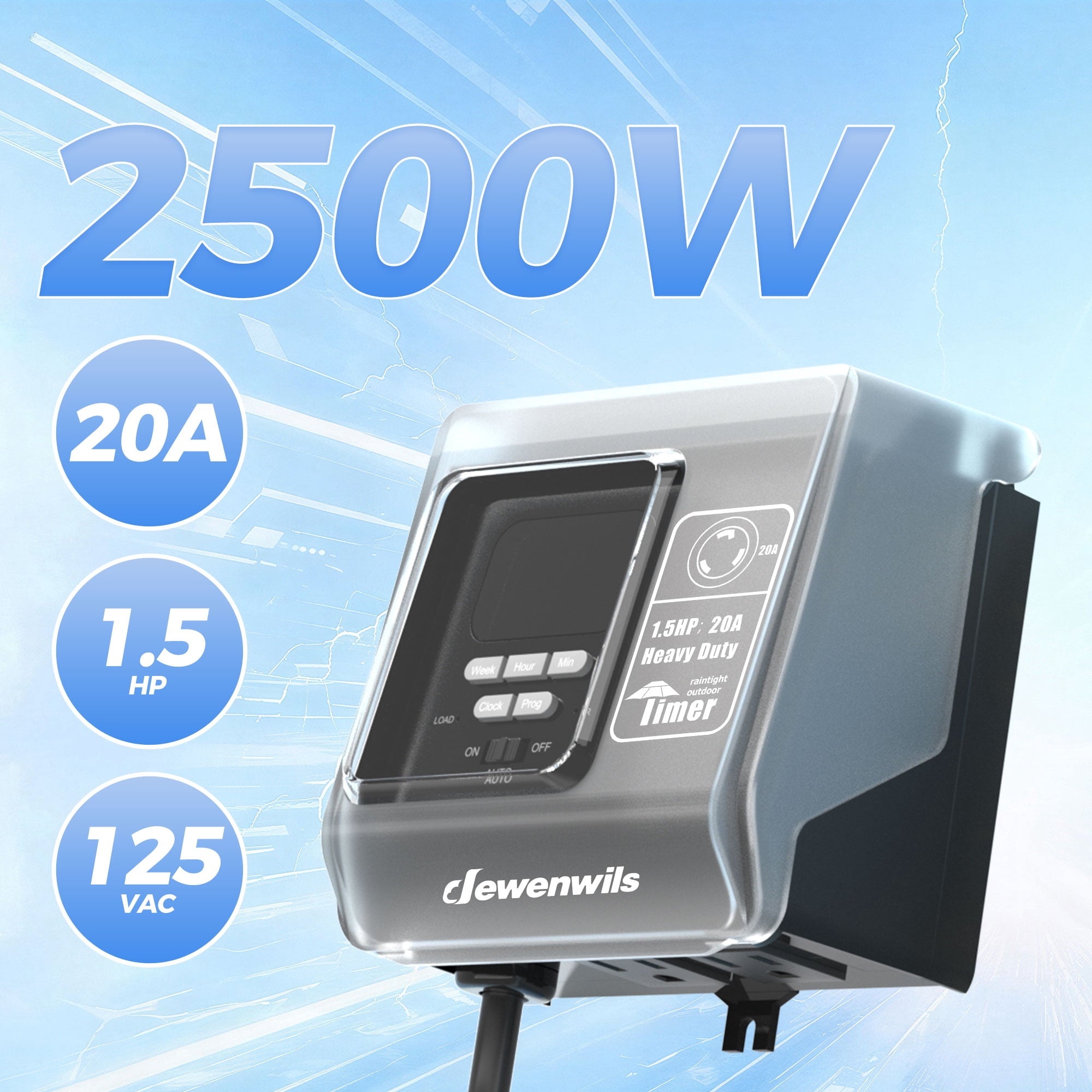 DEWENWILS Digital Pool Timer, L5-20R Twist-Lock Plug-In Outdoor Timer, 7-Day Programmable 16 ON/OFF, 20A 120V 1.5HP Heavy Duty Weatherproof Timer for Pool Pumps, Heaters & Lights