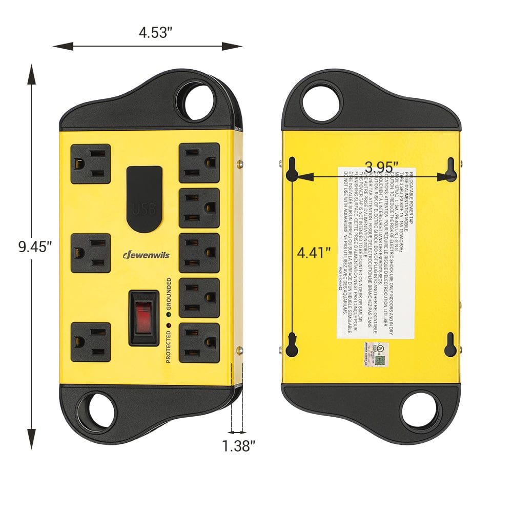 DEWENWILS 8-Outlet Surge Protector Metal Power Strip With 2 USB Ports ...