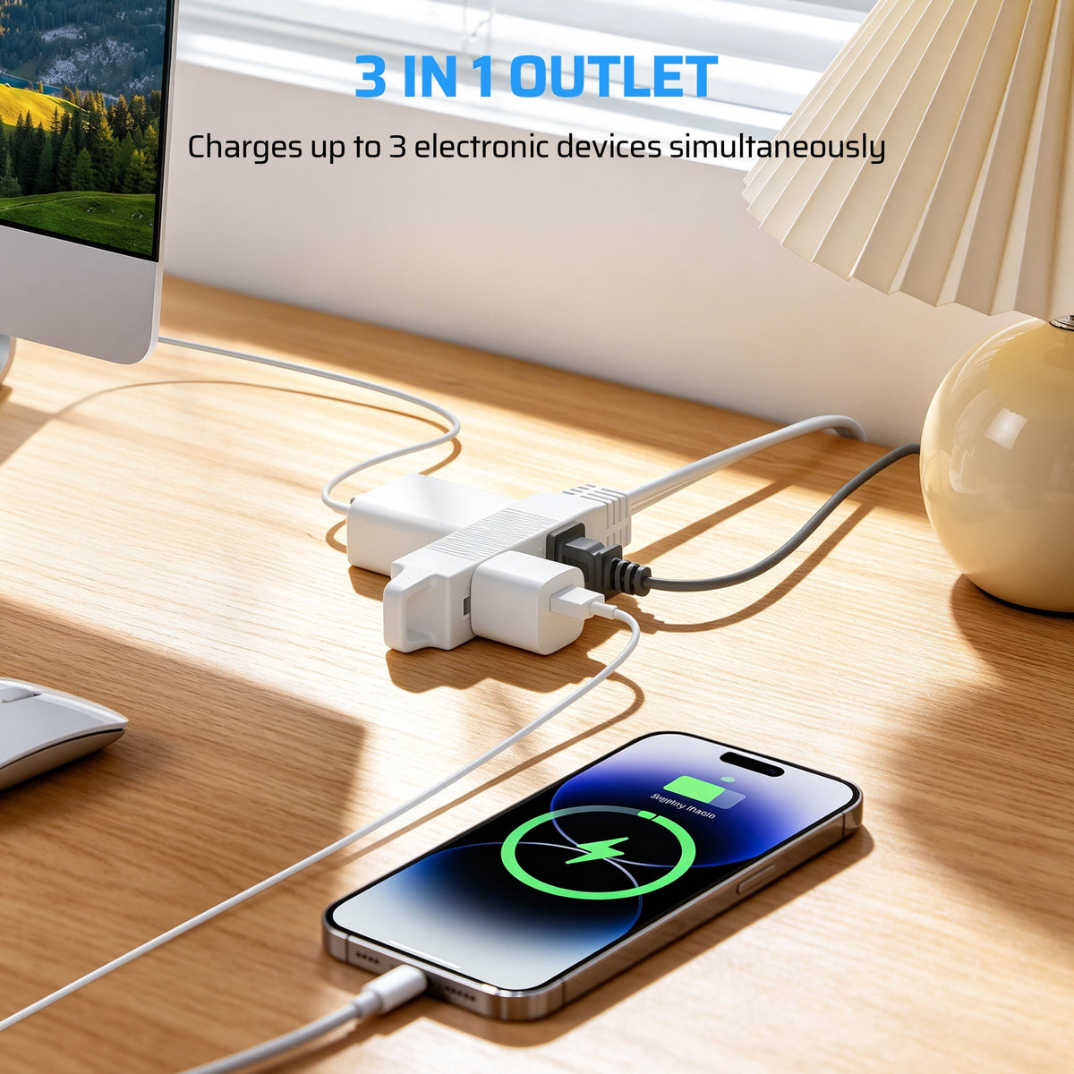 DEWENWILS 20FT 360° Rotating Flat Plug Extension Cord 3 Prong 16 AWG Grounded Power Strip Power Cable