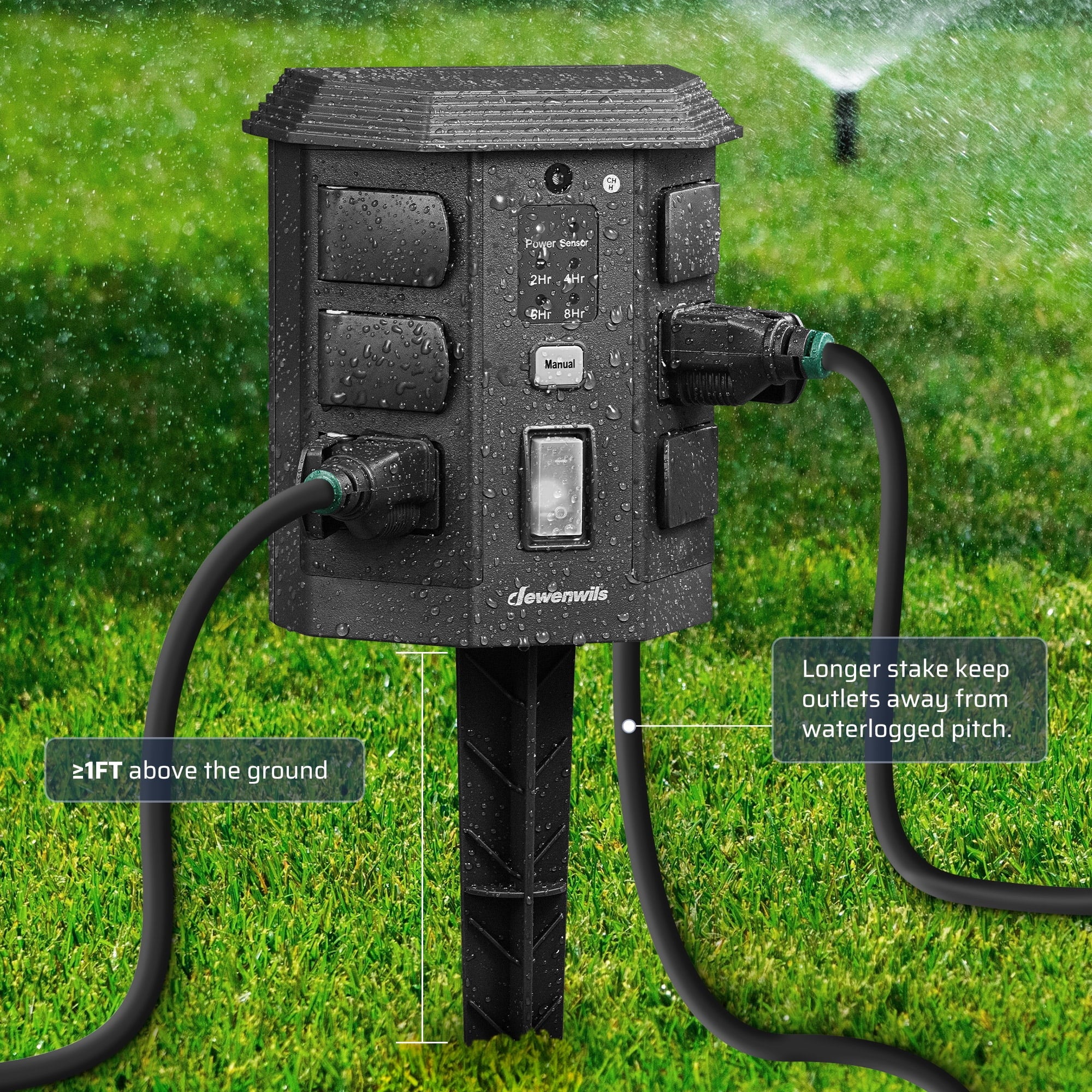DEWENWILS Outdoor Power Stake Timer with Photocell Sensor, 6FT Extension Cord & 6 Grounded Outlets, Waterproof Outdoor Timer, Photocell Stake Timer for for Lights, Yard, Garden, UL Listed