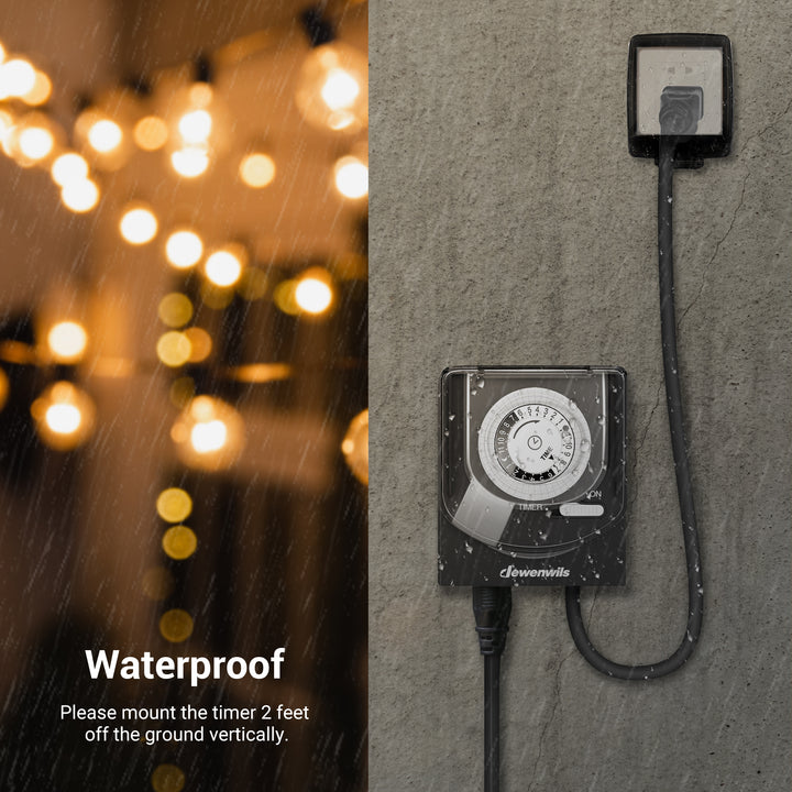 DEWENWILS Waterproof Timer with Remote, On/Off Repeat Cycle Outlet with Plug in Digital Timer for Holiday String Light