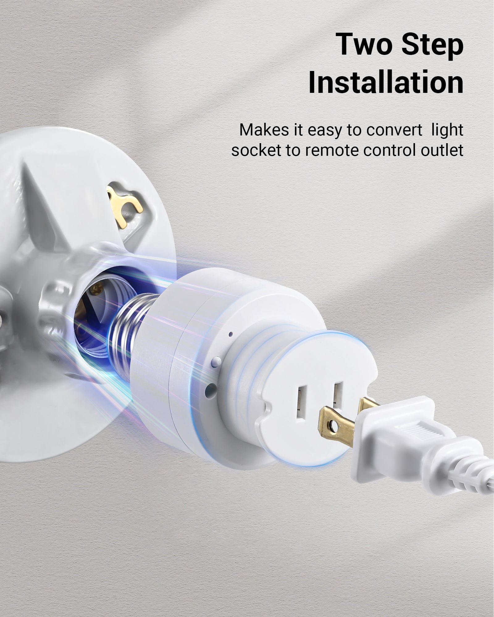 Light Socket to Plug Adapter: Two-step installation makes it easy to convert a light socket into a remote-controlled outlet.