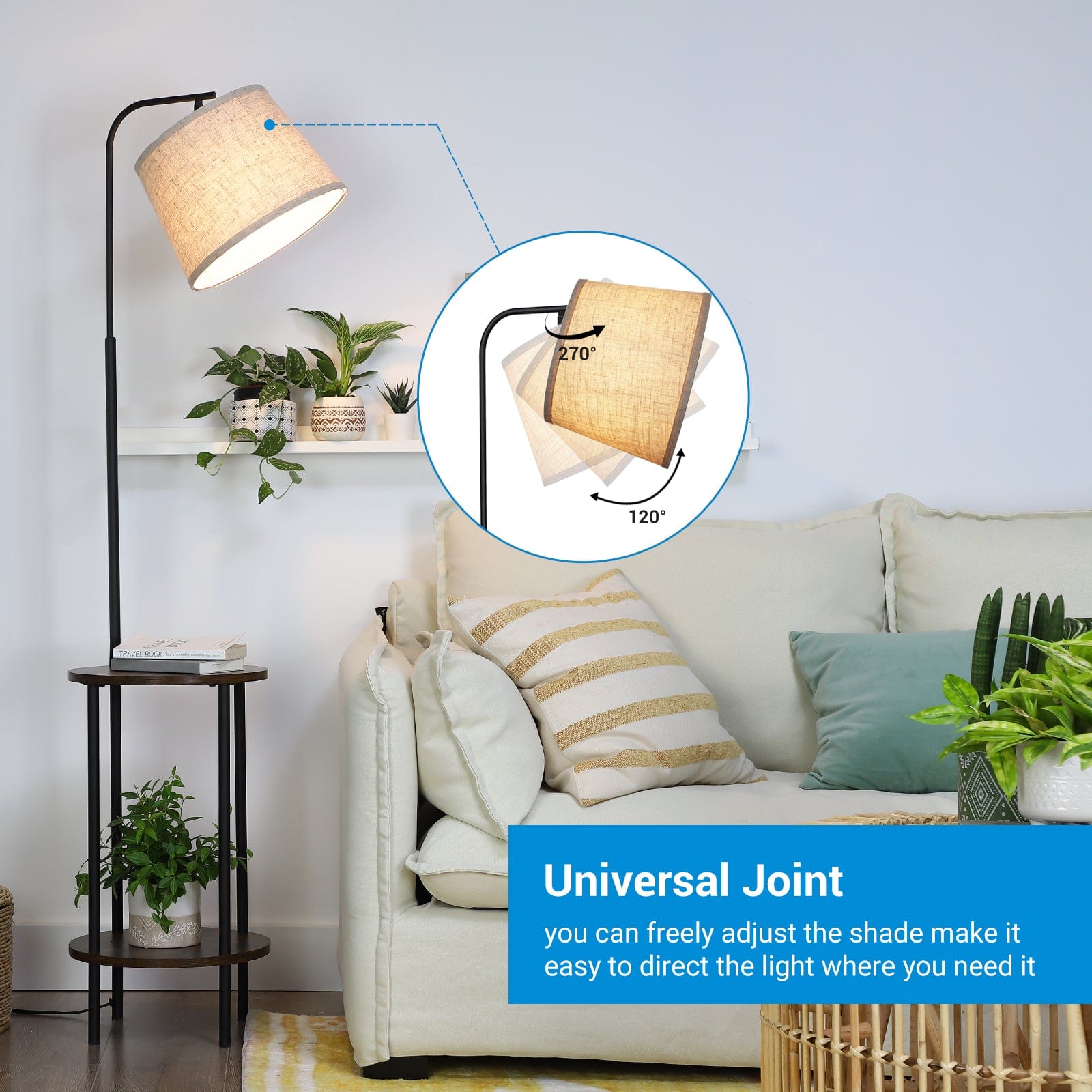 DEWENWILS Floor Lamp with Table Attached, Farmhouse Narrow Nightstand, Wooden End Side Table Floor Lamp, Adjustable Reading Lamp-HLFL06E