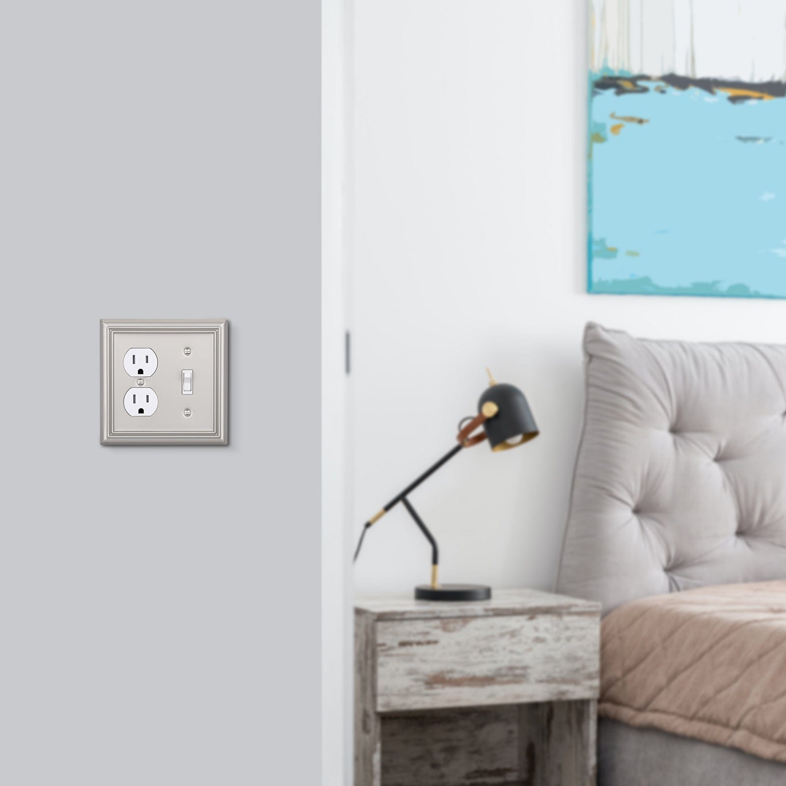 DEWENWILS 2-Pack Combo Toggle/Duplex Wall Plates, Brushed Nickel Double Outlet Covers-HTDP22A