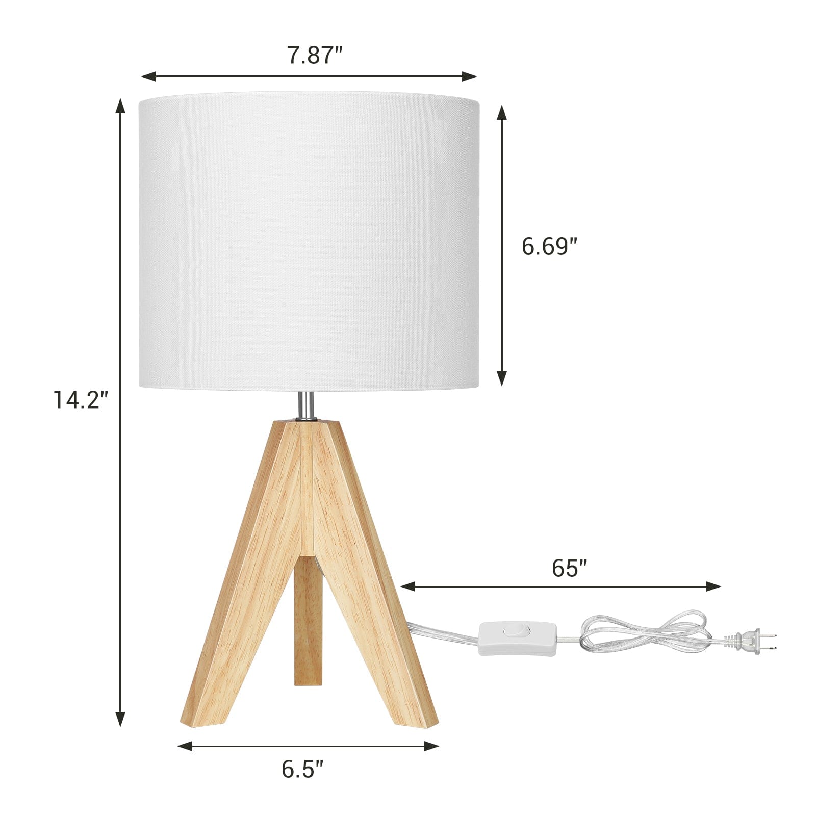 DEWENWILS 14.2 inches Table Lamp, Wooden Tripod Table Lamp with White Linen Fabric Shade, 2 Pack Table Lamp for Living Room, Bedroom, Side Table, Nursery, Office-HLTL05J