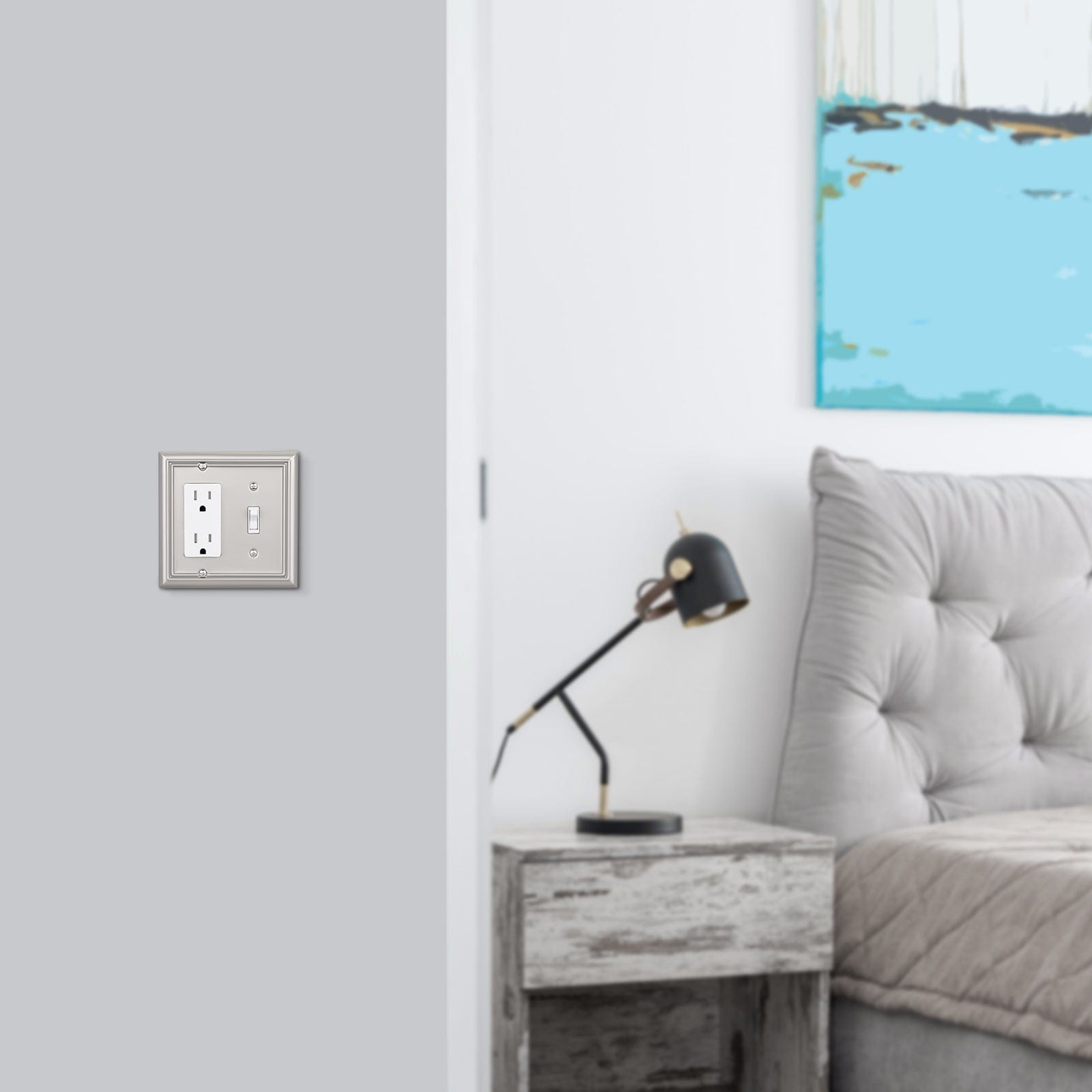 DEWENWILS 2-Pack Combo Toggle/Decorator Wall plates, Brushed Nickel Double Outlet Covers-HTRP22A