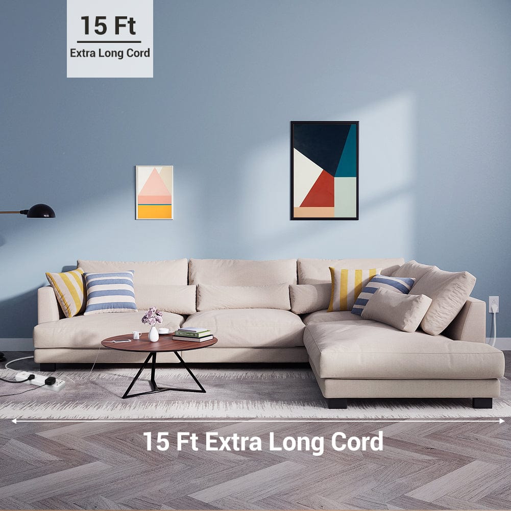 DEWENWILS 10-Outlet Surge Protector Power Strip with 4 USB Ports, 15FT Long Extension Cord, Right Angle Flat Plug, 2480J Surge Rating 15AMP Circuit Breaker, Wall Mountable, White-HOU104H