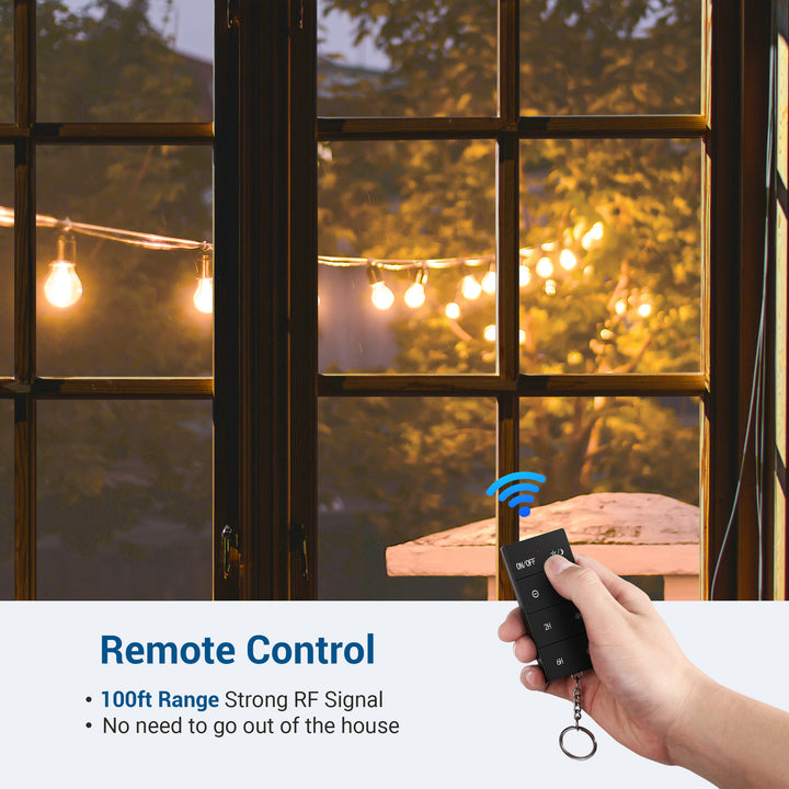 DEWENWILS Outdoor Dimmer for String Lights, Remote Control Dimmer with 2 Remotes, Weatherproof Dimmer Plug, 100ft Range HORD01B