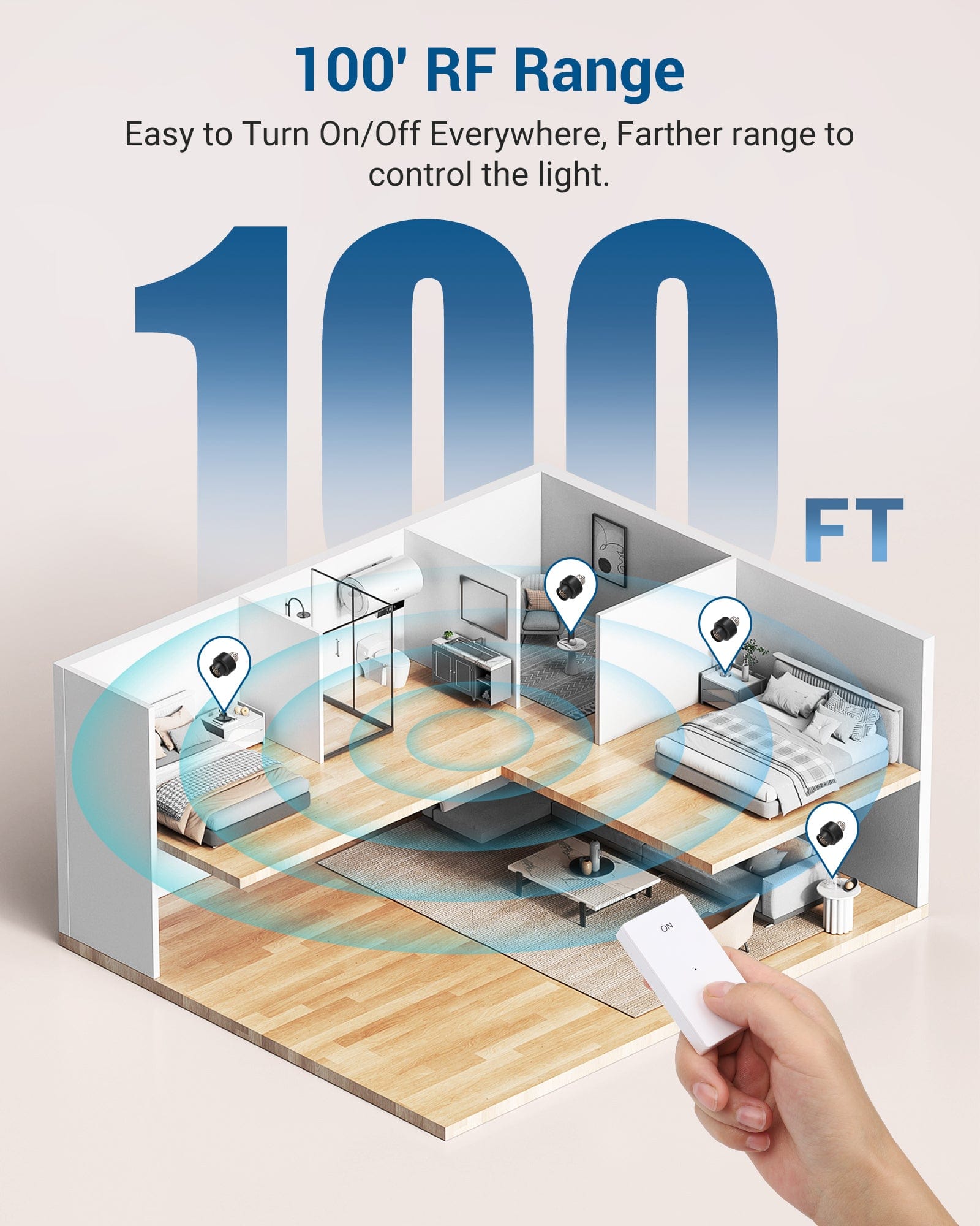 DEWENWILS Remote Control Light Socket, Wireless Light Switch for Pull Chain Light Lamp Fixtures, 100FT Range, No Wiring Needed (1 Wall Mounted Controller+1 Bulb Base, Shorter Version)-HRLS11G