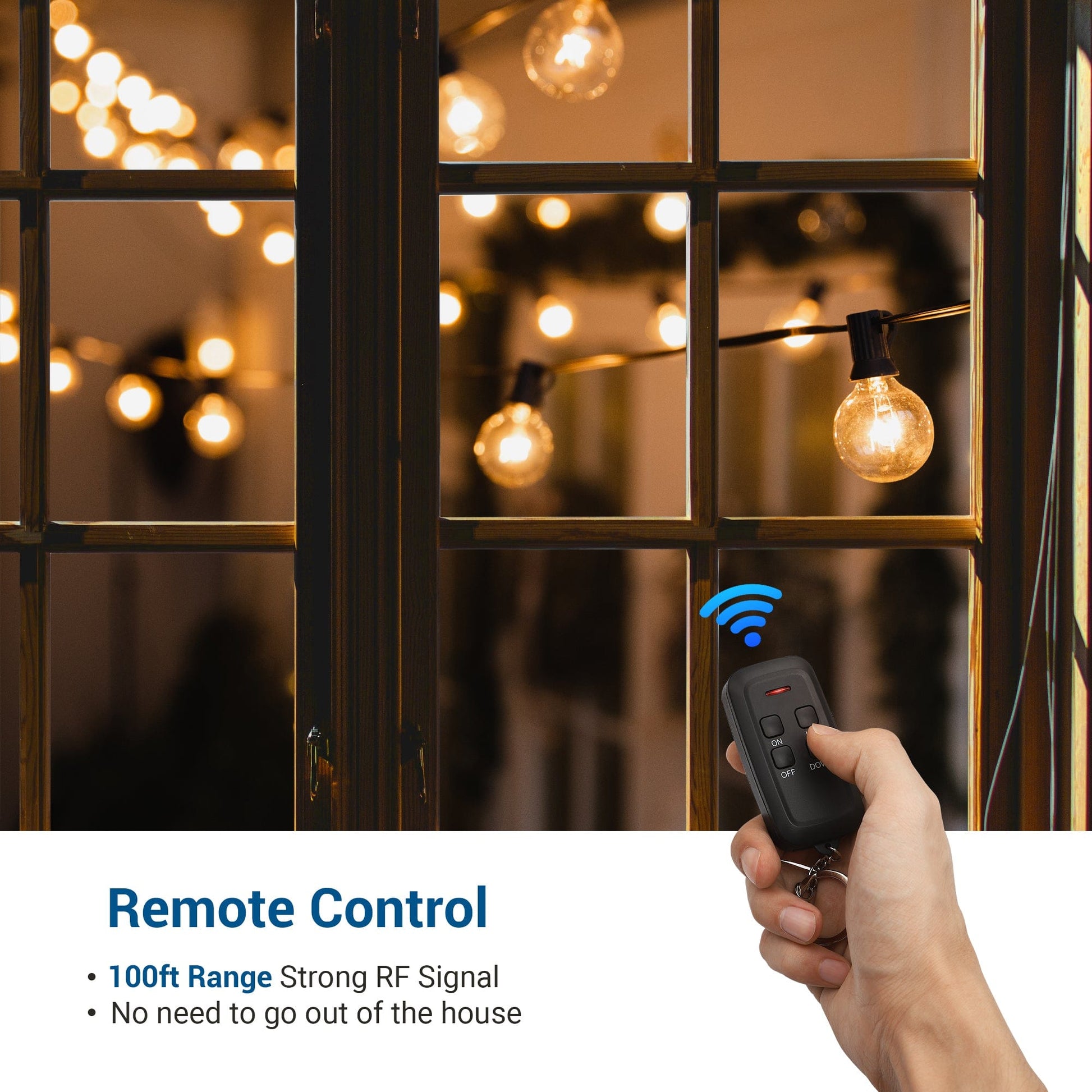 Outdoor dimmer: Remote control features a 100ft range with a strong RF signal that works through walls, eliminating the need to go outside.