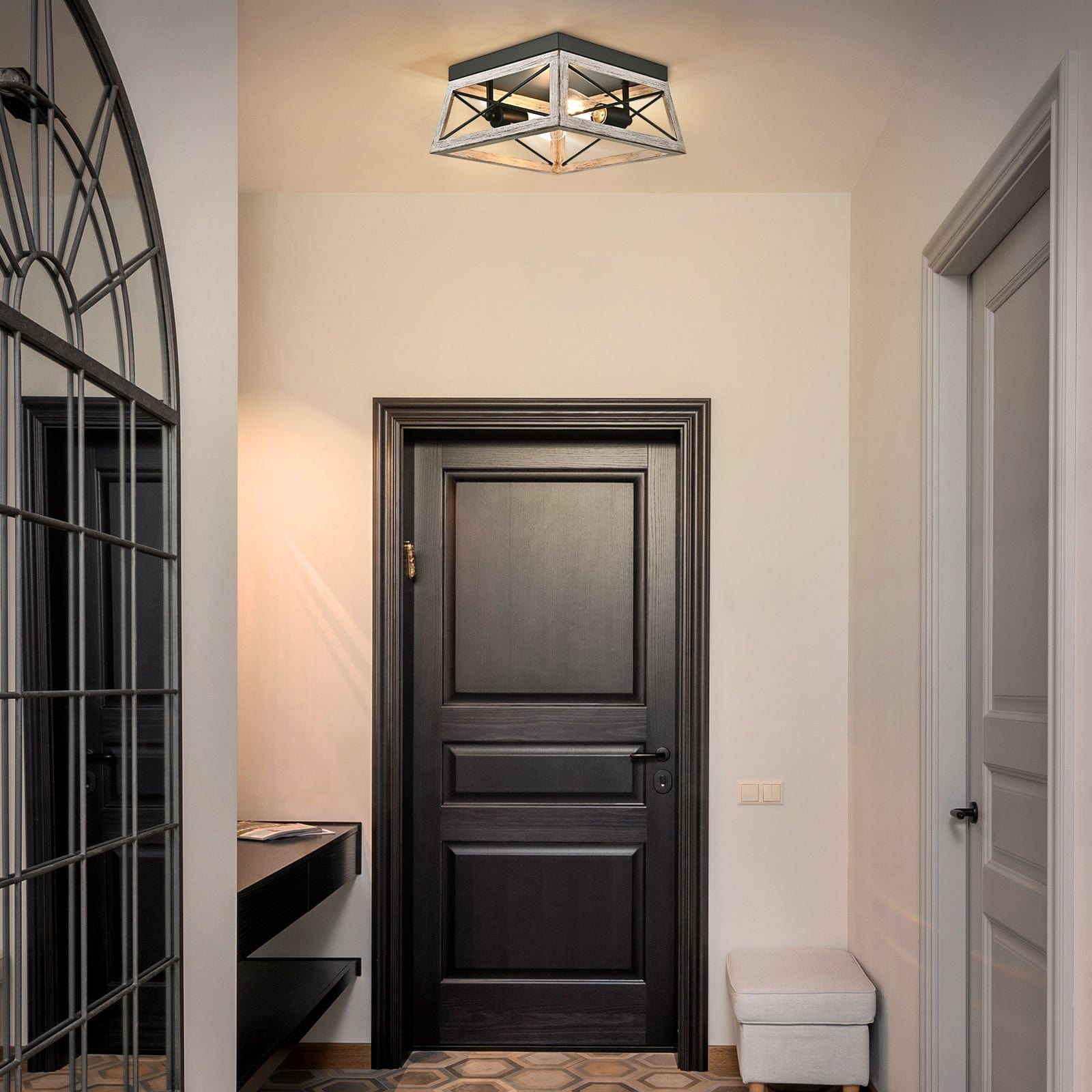 DEWENWILS Farmhouse Flush Mount Ceiling Light, Metal Ceiling Light Fixture with Wood Grain Finish, 2-Lights Hallway Light Fixture Ceiling Mount for Entryway, Foyer, Dining Room-HFCL02C