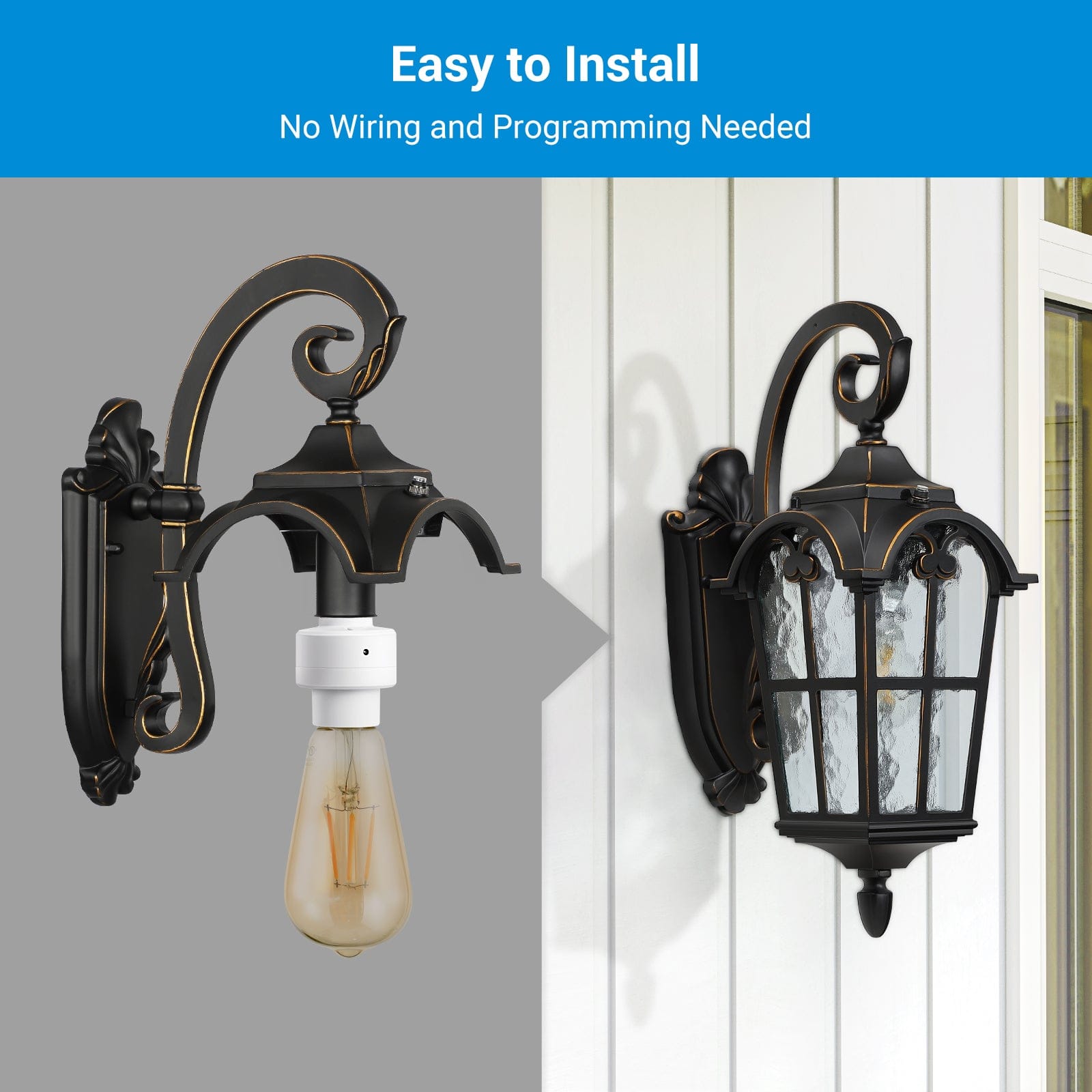 DEWENWILS Dusk to Dawn E26 Light Sockets with Time and Automatic Photocell Sensor, Light Socket Adapter for Candelabra, Porch Light (2 Pack)-HSLS02B