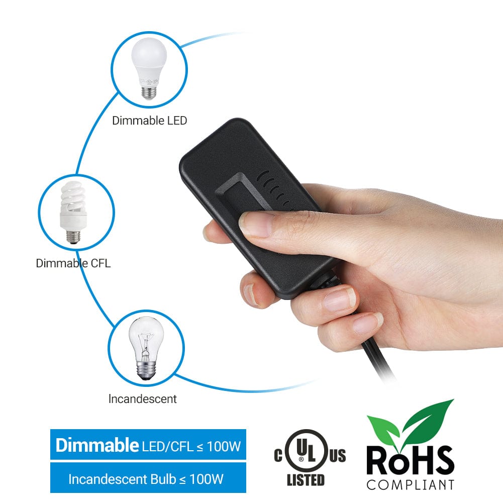 Dimmer switch: Supports dimmable LED/CFL up to 100W and incandescent bulbs up to 100W