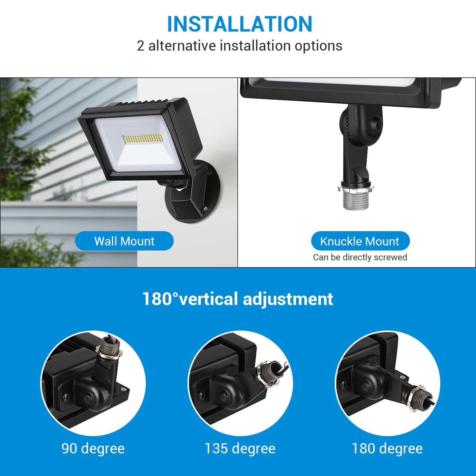 DEWENWILS 34W LED Flood Light Outdoor, 3200LM Super Bright (400W Equivalent), IP65 Waterproof Knuckle Mount LED Flood Light, 5000K LED Security Light for Garden, Yard, Garage-HFLB03A