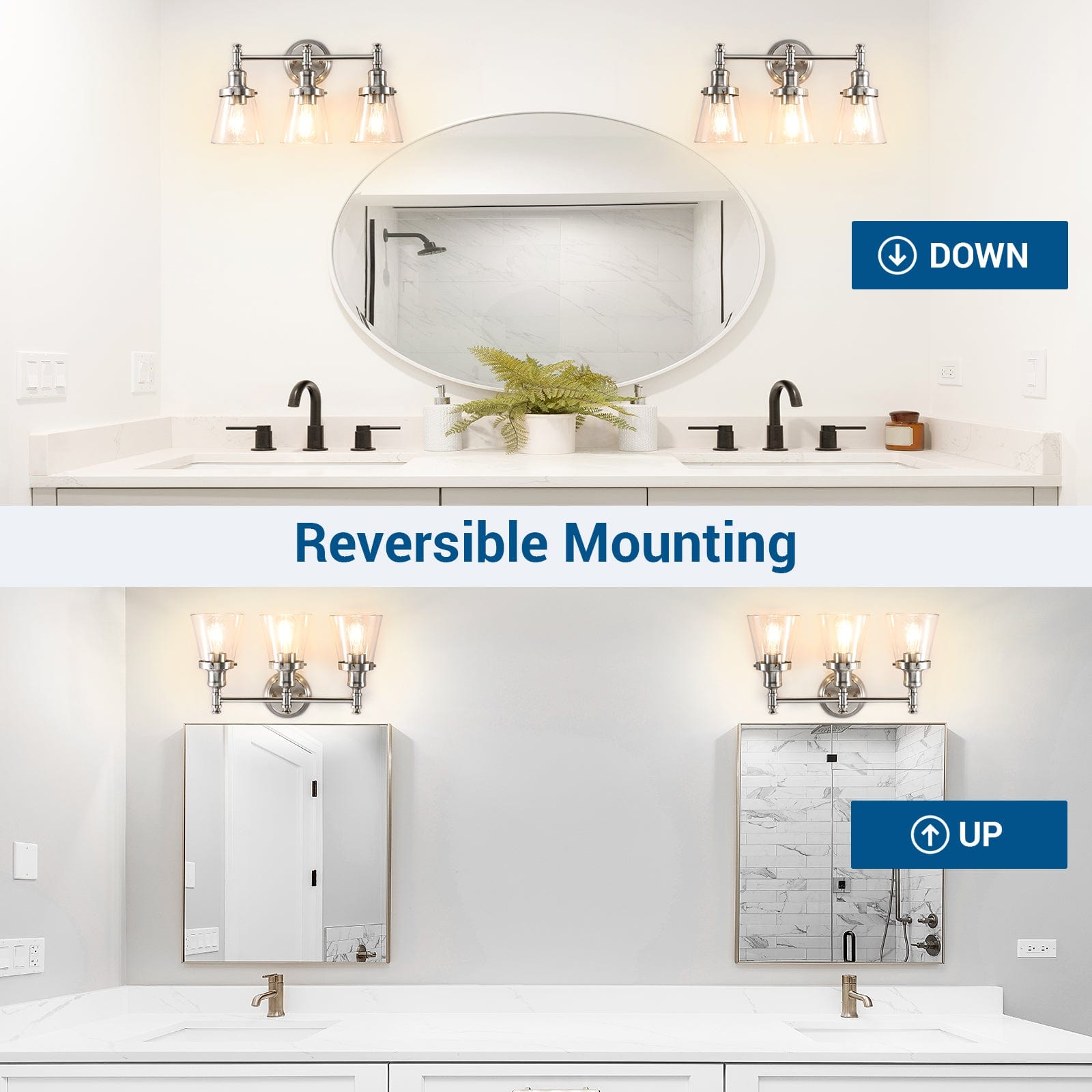 DEWENWILS Bathroom Light Fixtures, 5-Piece All-in-One Bathroom Light Set, 3 Light Brushed Nickel Bathroom Vanity Light with Glass Shades, Towel Bar, Towel Ring, Robe Hook, Toilet Paper Holder-HHVL01E