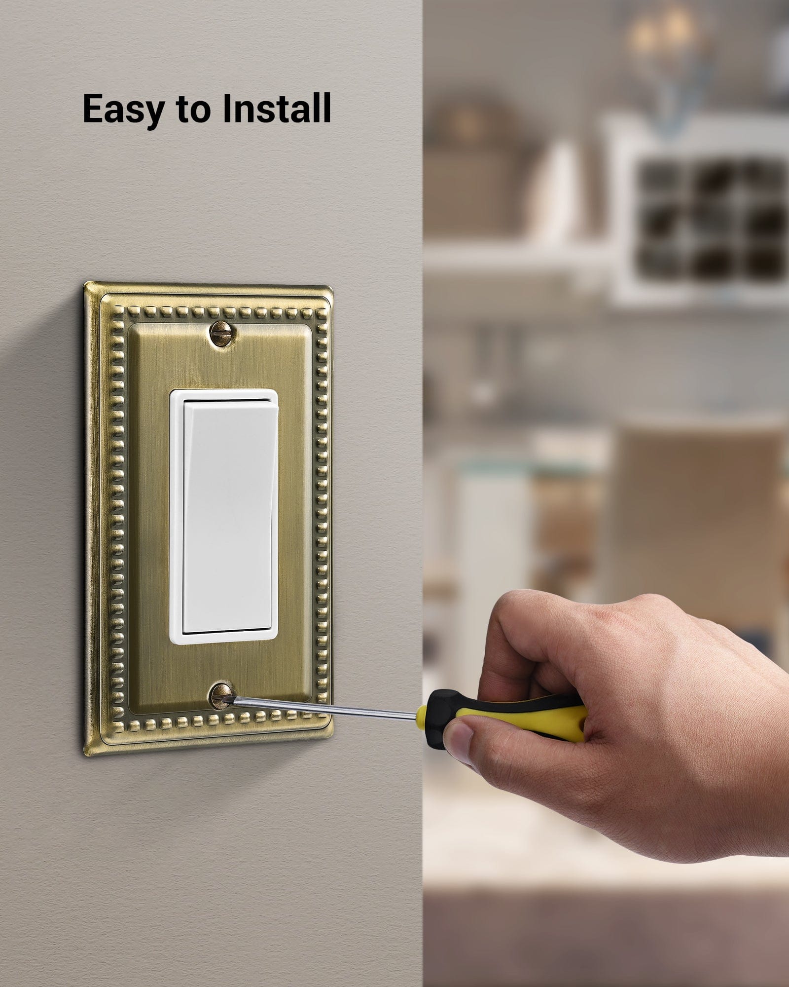 DEWENWILS Antique Brass Wall Plates, Decorative Outlet Cover for GFCI, Receptacle, Light Switch, Metal Material, 4-pack-HRWP03E