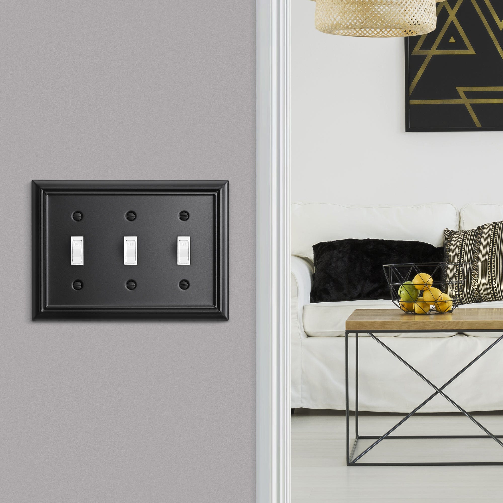 DEWENWILS 2 Pack Triple Toggle Wallplates, Black Light Switch Covers, Heavy Duty Metal Material-HTWP32D